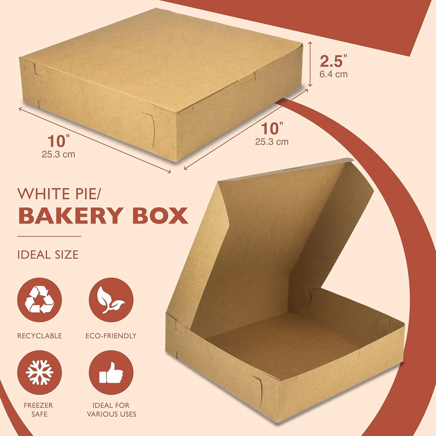 Wholesale 25 Pack 10x10x2.5 Inch Kraft Square Bakery Boxes for Cookies Cheesecakes Chocolate Covered Strawberries Desserts Brown Paper Cardboard Sweet Treats Factory