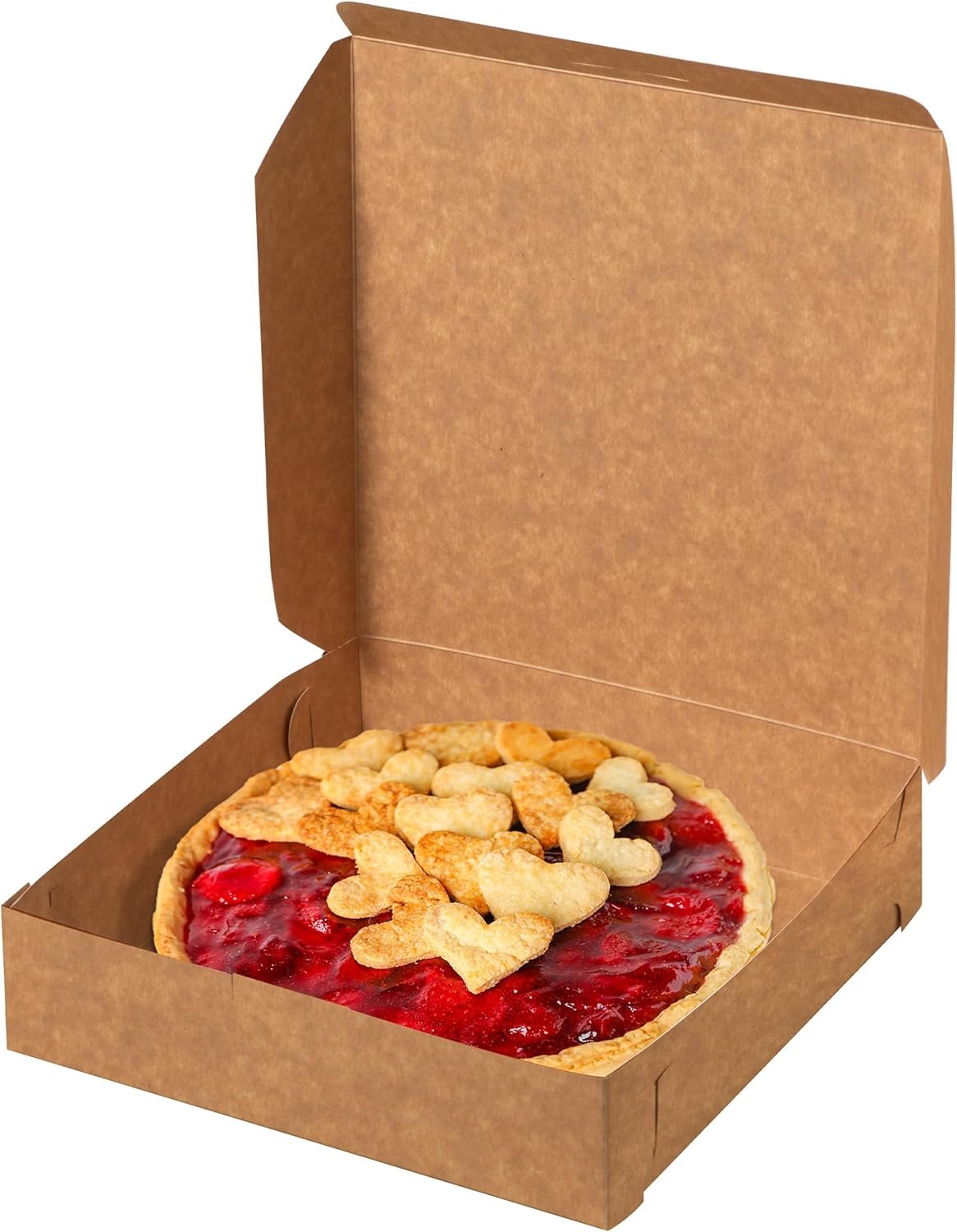 Fit Meal Prep [25 Pack Pie Boxes 10x10x2.5 Kraft Square Bakery Boxes for Cookies, Cheesecake, Chocolate Covered Strawberries, Dessert Brown Paper Cardboard Sweet Boxes for Treats