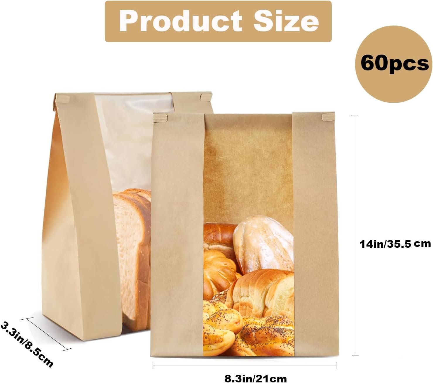 Wholesale 60 Pack Large Yellow Paper Bread Bags with Tin Tie and Clear Window for Homemade Sourdough Bakery - Factory