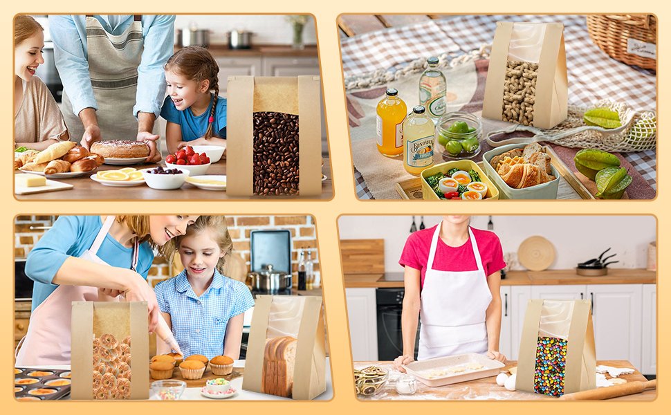 Wholesale 60 Pack Large Yellow Paper Bread Bags with Tin Tie and Clear Window for Homemade Sourdough Bakery - Factory