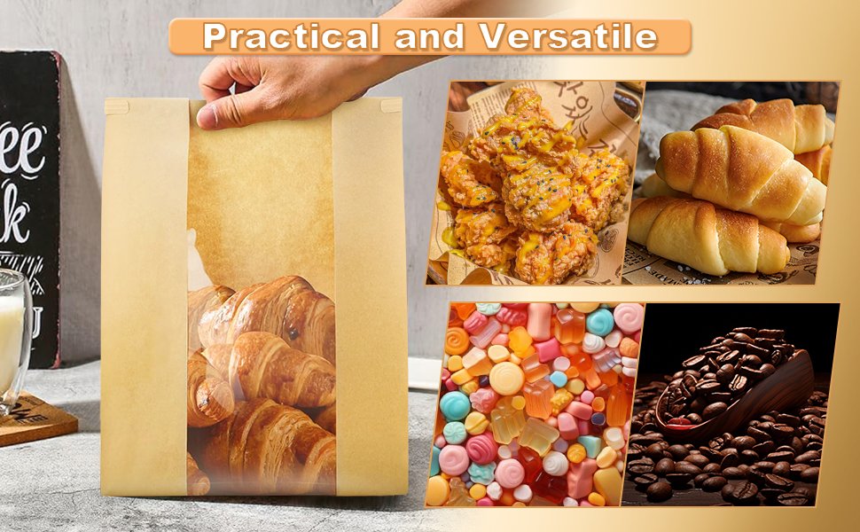 Wholesale 60 Pack Large Yellow Paper Bread Bags with Tin Tie and Clear Window for Homemade Sourdough Bakery - Factory