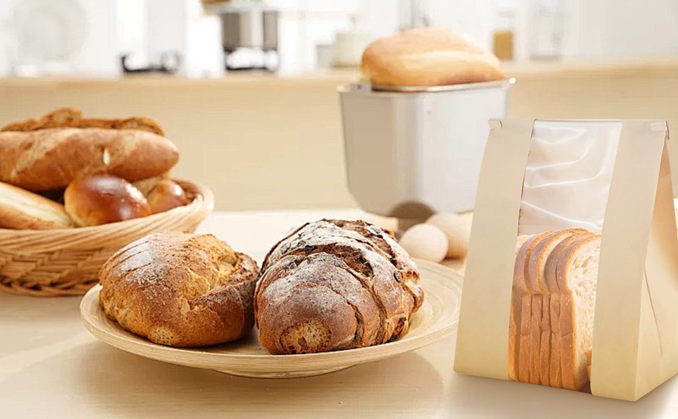 Wholesale 60 Pack Large Yellow Paper Bread Bags with Tin Tie and Clear Window for Homemade Sourdough Bakery - Factory