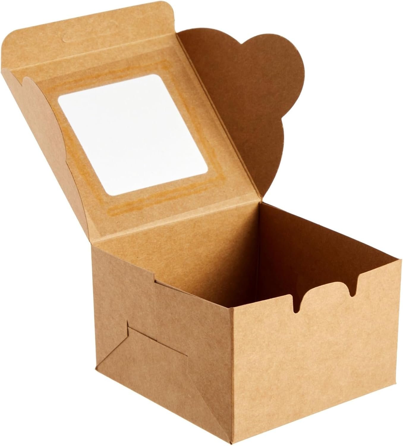 Wholesale 25-Pack Cupcake Boxes with Window 4x4x2.5 in Brown Paper Cookie Dessert Containers Lids Baked Goods Packaging Factory