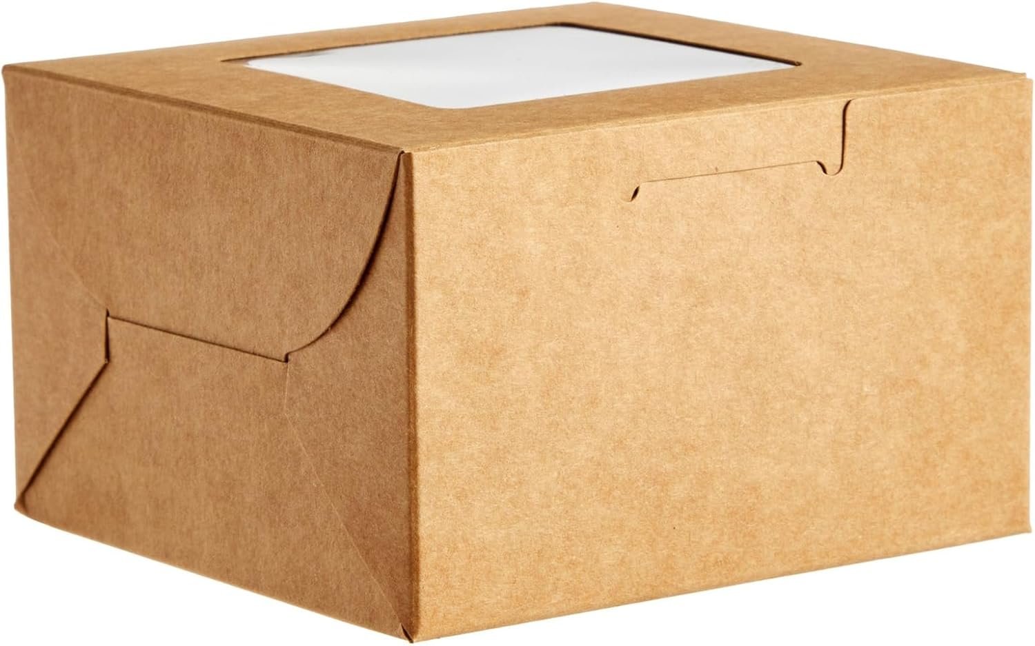 Wholesale 25-Pack Cupcake Boxes with Window 4x4x2.5 in Brown Paper Cookie Dessert Containers Lids Baked Goods Packaging Factory