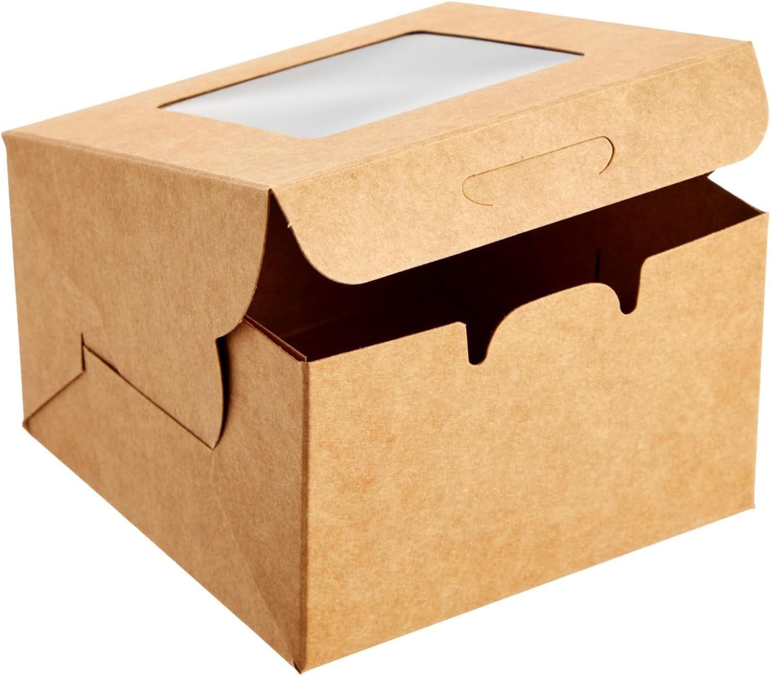 Wholesale 25-Pack Cupcake Boxes with Window 4x4x2.5 in Brown Paper Cookie Dessert Containers Lids Baked Goods Packaging Factory