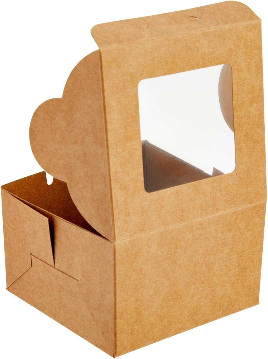 Wholesale 25-Pack Cupcake Boxes with Window 4x4x2.5 in Brown Paper Cookie Dessert Containers Lids Baked Goods Packaging Factory