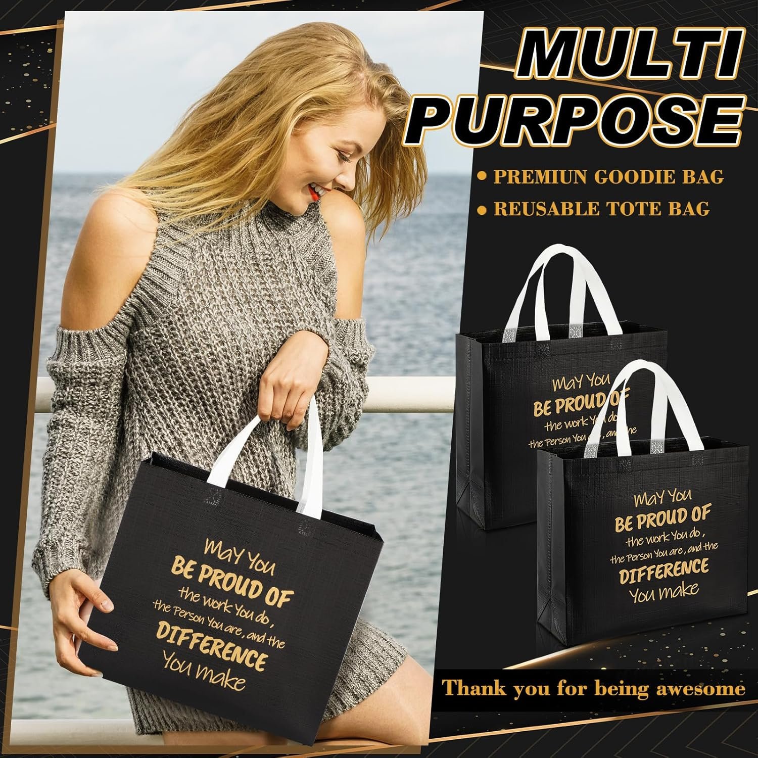 Wholesale 24 Pcs Black Glossy Non-Woven Reusable Employee Appreciation Gift Bags Bulk for Coworkers Staff Teams Bosses Teachers Members Groups Factory Wholesale 24 Pcs Black Glossy Non-Woven Reusable Employee Appreciation Gift Bags Bulk for Coworkers Staff Teams Bosses Teachers Members Groups Factory