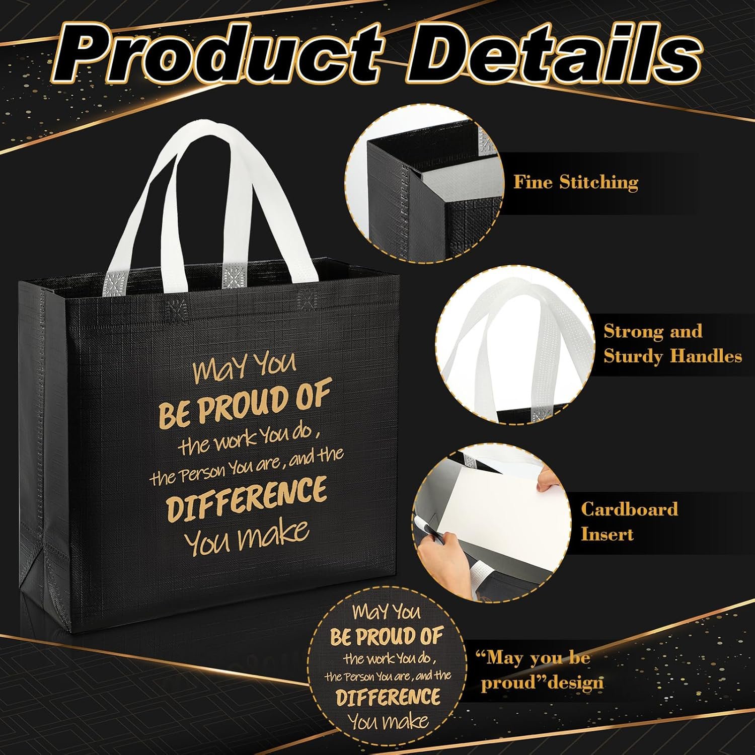 Wholesale 24 Pcs Black Glossy Non-Woven Reusable Employee Appreciation Gift Bags Bulk for Coworkers Staff Teams Bosses Teachers Members Groups Factory Wholesale 24 Pcs Black Glossy Non-Woven Reusable Employee Appreciation Gift Bags Bulk for Coworkers Staff Teams Bosses Teachers Members Groups Factory