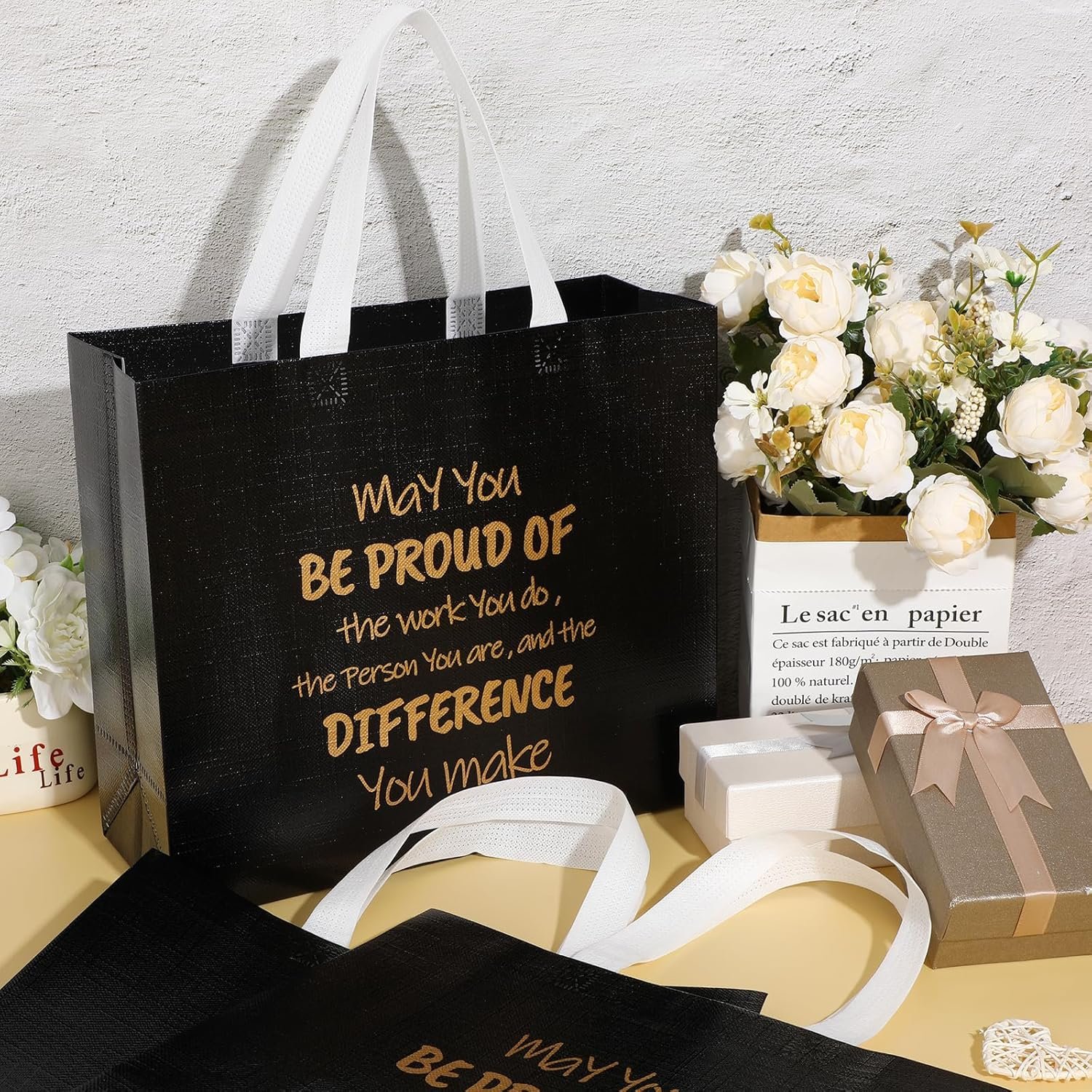 Wholesale 24 Pcs Black Glossy Non-Woven Reusable Employee Appreciation Gift Bags Bulk for Coworkers Staff Teams Bosses Teachers Members Groups Factory Wholesale 24 Pcs Black Glossy Non-Woven Reusable Employee Appreciation Gift Bags Bulk for Coworkers Staff Teams Bosses Teachers Members Groups Factory