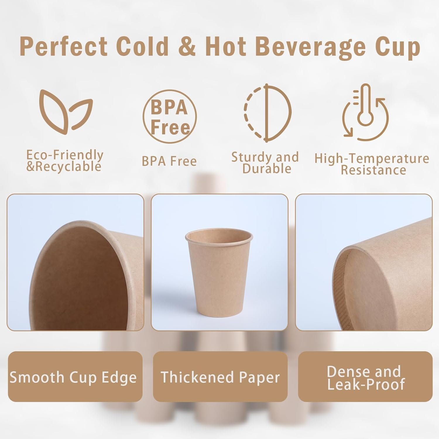 Wholesale 200 Pack 8 oz Brown Kraft Paper Cups Disposable Unbleached for Hot Cold Beverages Party Home Office Factory