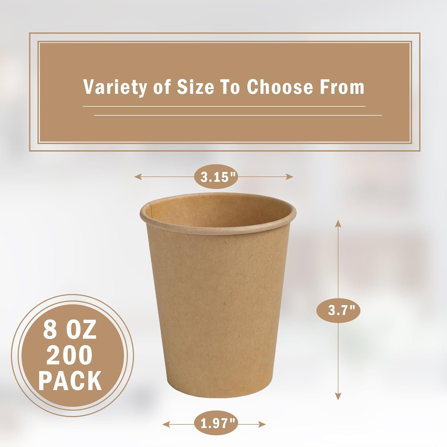Wholesale 200 Pack 8 oz Brown Kraft Paper Cups Disposable Unbleached for Hot Cold Beverages Party Home Office Factory
