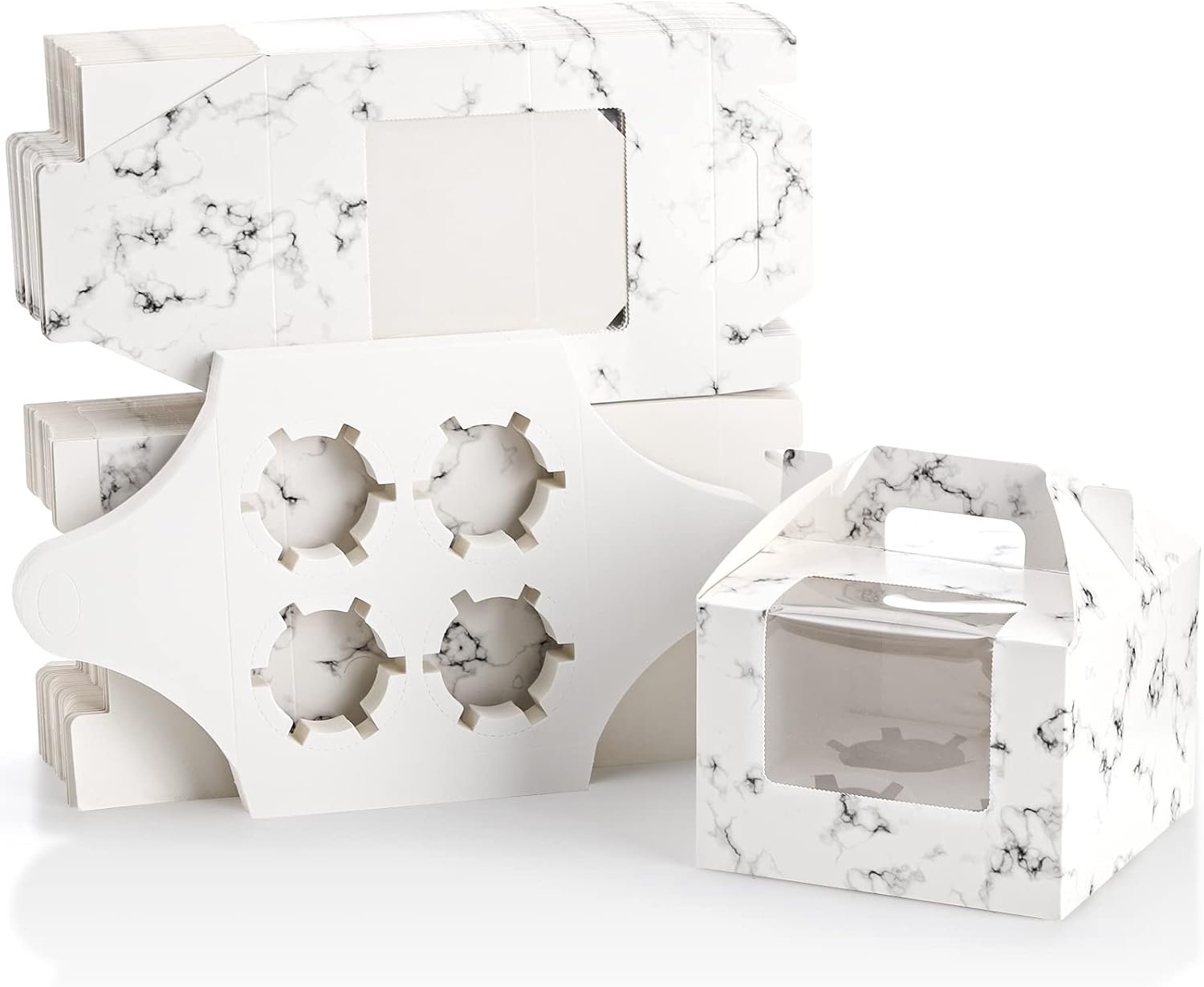 Wholesale 40 Pack 4-Cavity Cupcake Boxes with Window Handle Portable Paper Holders for Pastries Muffins Bakery Party Favors Factory