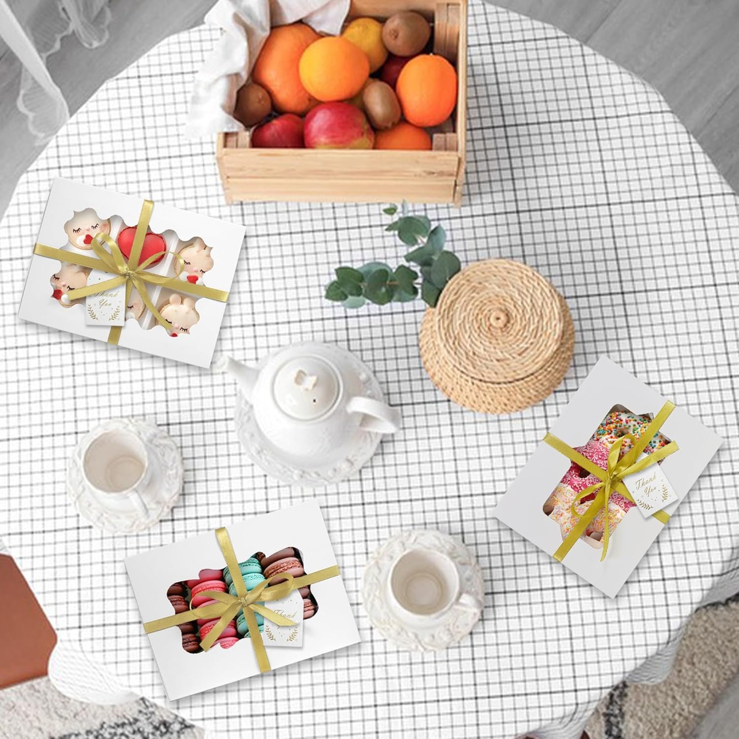 Wholesale 18-Pack 8x6x2.5 Inch Window Cookie Boxes 18 Thank You Cards 22m Gold Silk Ribbon for Chocolate Strawberries Donuts Pastries Muffins Candy Gifts Factory Wholesale 18-Pack 8x6x2.5 Inch Window Cookie Boxes 18 Thank You Cards 22m Gold Silk Ribbon for Chocolate Strawberries Donuts Pastries Muffins Candy Gifts Factory