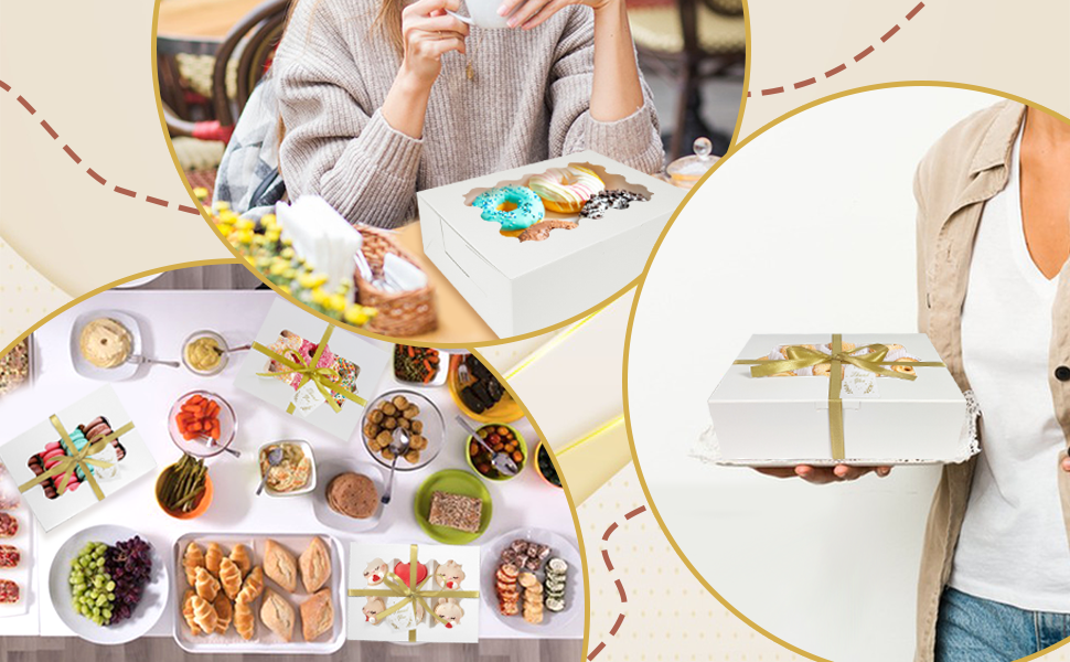 Wholesale 18-Pack 8x6x2.5 Inch Window Cookie Boxes 18 Thank You Cards 22m Gold Silk Ribbon for Chocolate Strawberries Donuts Pastries Muffins Candy Gifts Factory Wholesale 18-Pack 8x6x2.5 Inch Window Cookie Boxes 18 Thank You Cards 22m Gold Silk Ribbon for Chocolate Strawberries Donuts Pastries Muffins Candy Gifts Factory