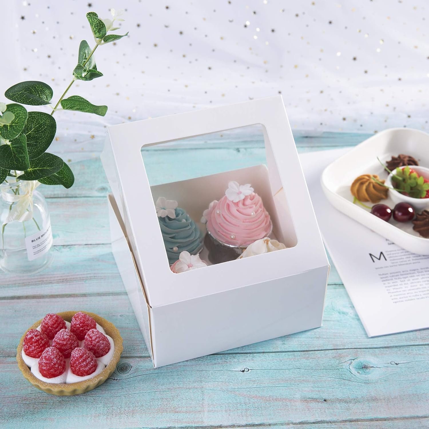 Wholesale 15-Pack White Paper Cupcake Boxes with Clear Window Auto-Popup Design 4-Cavity Insert for Bakery Cakes and Valentine's Day Cookies Factory Wholesale 15-Pack White Paper Cupcake Boxes with Clear Window Auto-Popup Design 4-Cavity Insert for Bakery Cakes and Valentine's Day Cookies Factory