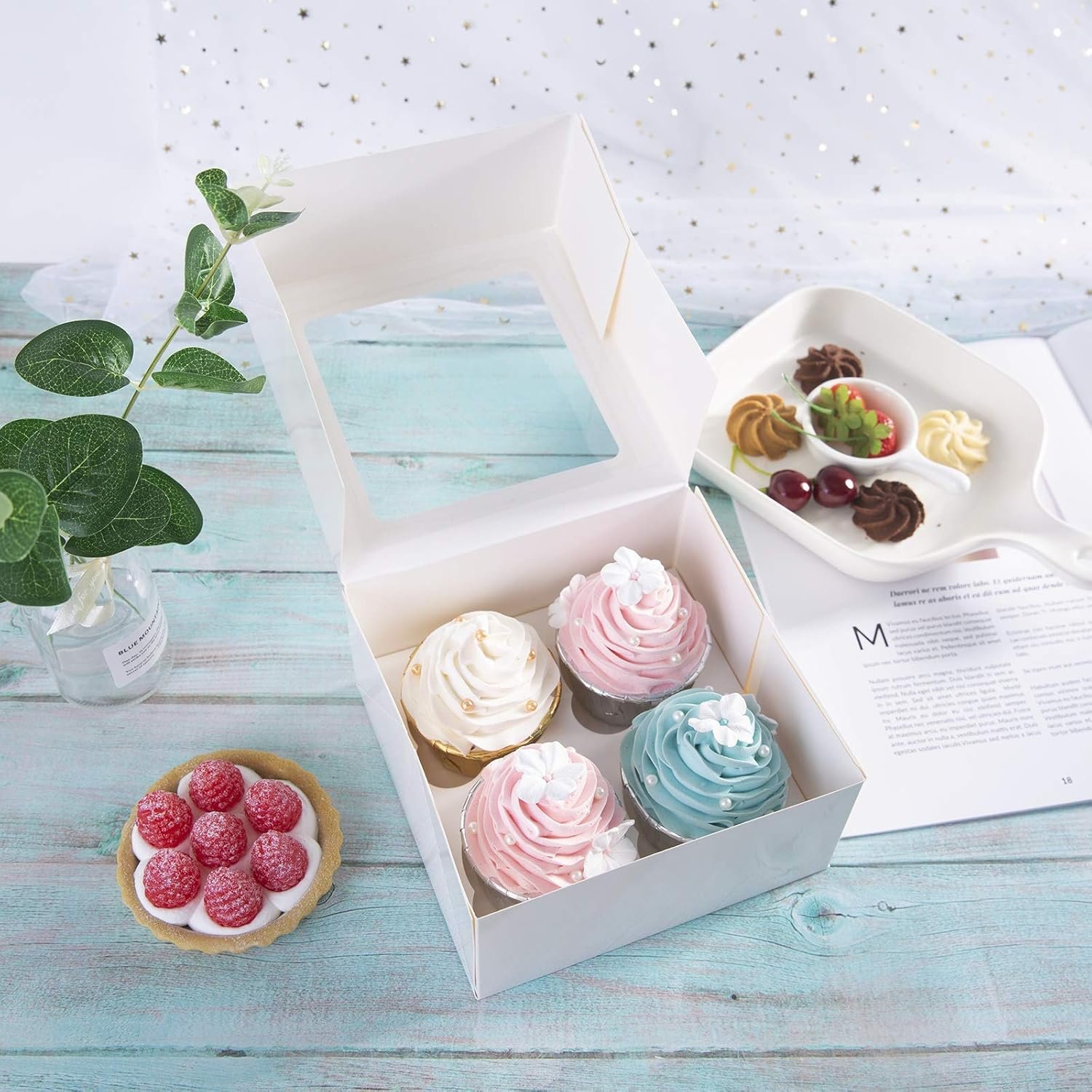 Wholesale 15-Pack White Paper Cupcake Boxes with Clear Window Auto-Popup Design 4-Cavity Insert for Bakery Cakes and Valentine's Day Cookies Factory Wholesale 15-Pack White Paper Cupcake Boxes with Clear Window Auto-Popup Design 4-Cavity Insert for Bakery Cakes and Valentine's Day Cookies Factory