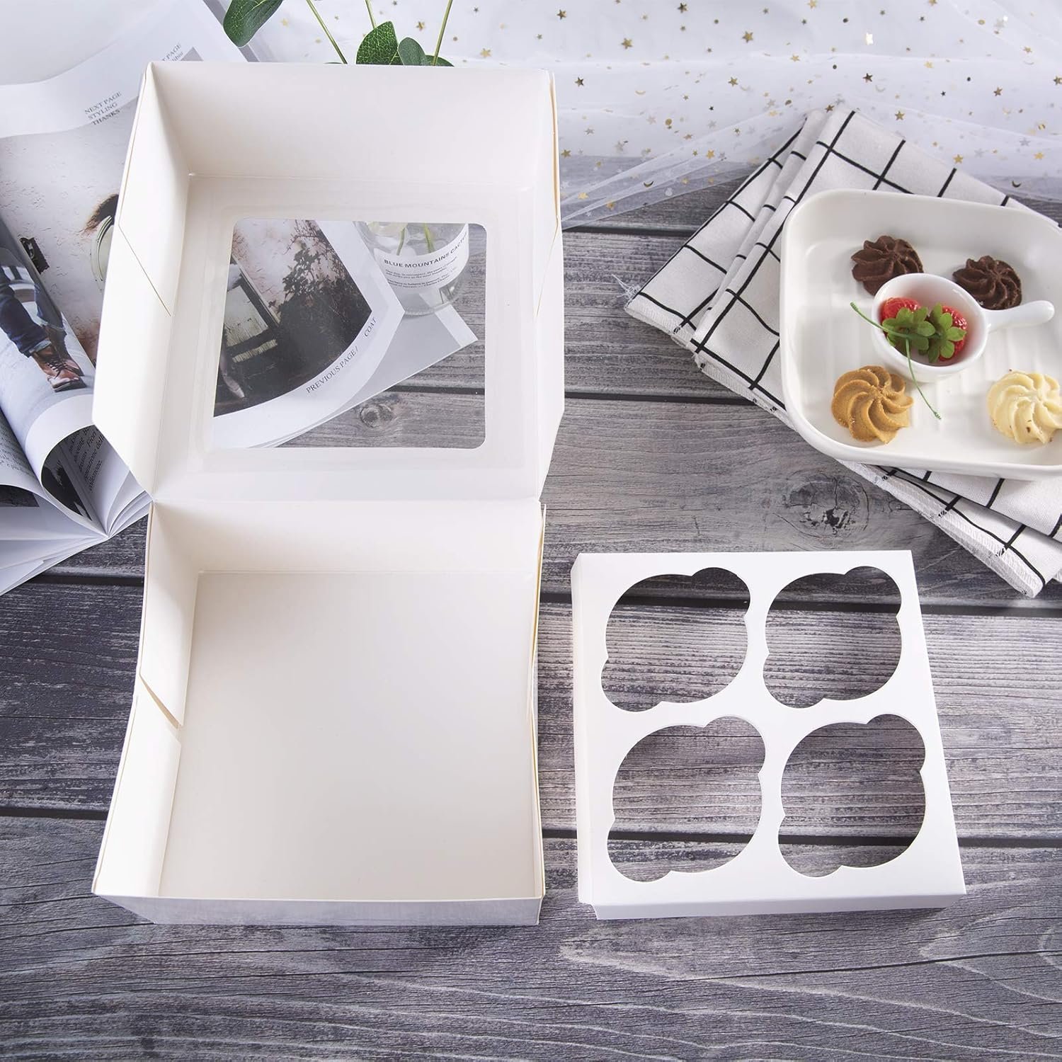 Wholesale 15-Pack White Paper Cupcake Boxes with Clear Window Auto-Popup Design 4-Cavity Insert for Bakery Cakes and Valentine's Day Cookies Factory Wholesale 15-Pack White Paper Cupcake Boxes with Clear Window Auto-Popup Design 4-Cavity Insert for Bakery Cakes and Valentine's Day Cookies Factory