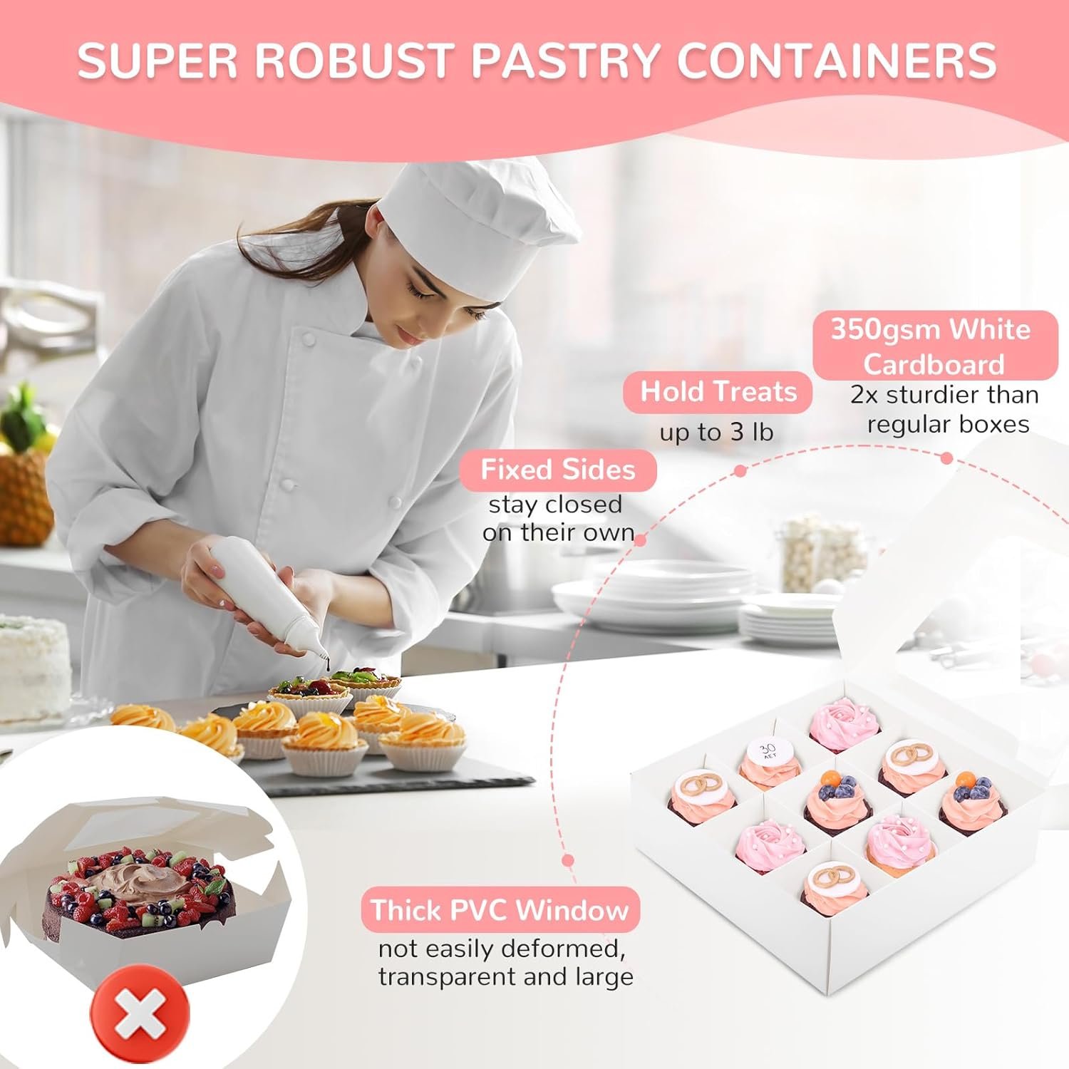 Wholesale 9x9x2.75 Inch Bakery Boxes with Window Dividers for Cookies Mini Cupcakes Chocolate Strawberries Brownies Small Treats Gift Giving Pack of 12 Factory Wholesale 9x9x2.75 Inch Bakery Boxes with Window Dividers for Cookies Mini Cupcakes Chocolate Strawberries Brownies Small Treats Gift Giving Pack of 12 Factory