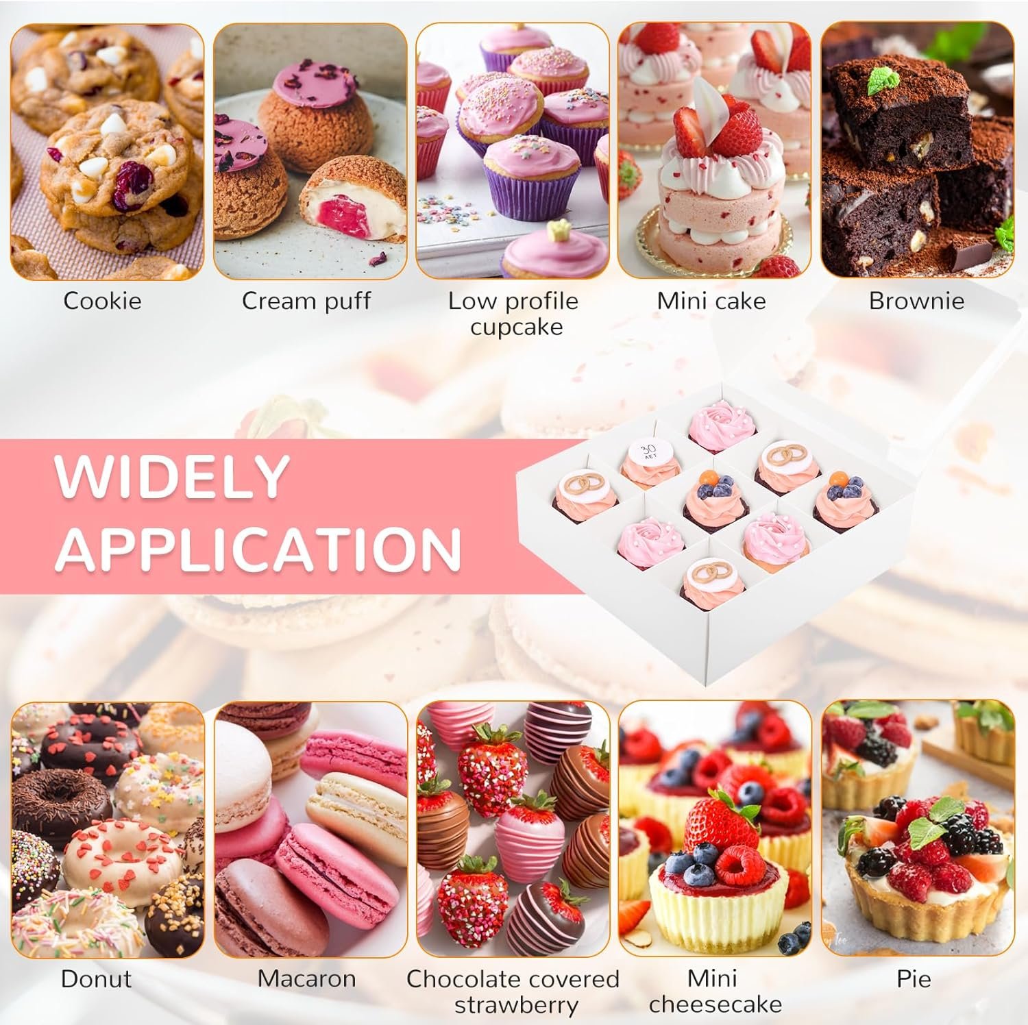 Wholesale 9x9x2.75 Inch Bakery Boxes with Window Dividers for Cookies Mini Cupcakes Chocolate Strawberries Brownies Small Treats Gift Giving Pack of 12 Factory Wholesale 9x9x2.75 Inch Bakery Boxes with Window Dividers for Cookies Mini Cupcakes Chocolate Strawberries Brownies Small Treats Gift Giving Pack of 12 Factory