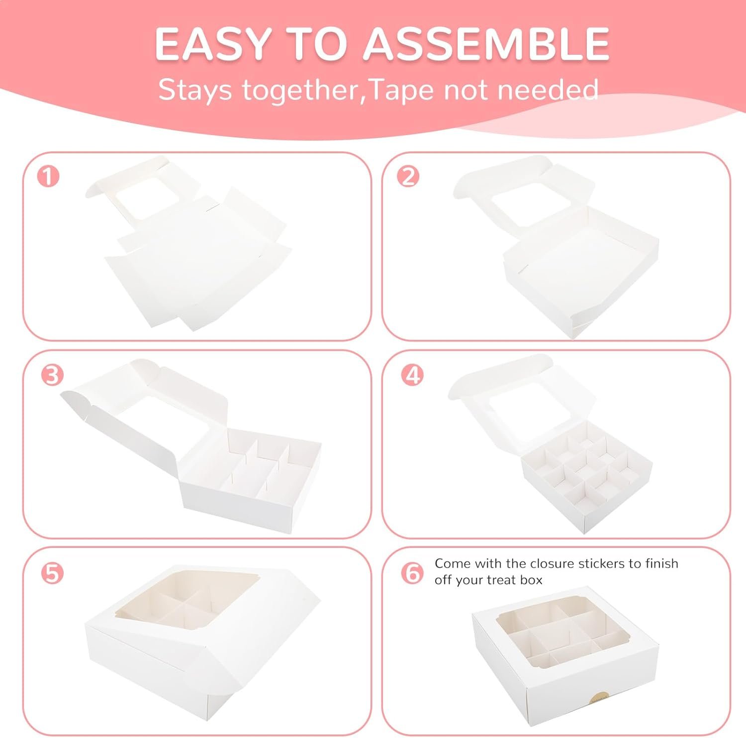 Wholesale 9x9x2.75 Inch Bakery Boxes with Window Dividers for Cookies Mini Cupcakes Chocolate Strawberries Brownies Small Treats Gift Giving Pack of 12 Factory Wholesale 9x9x2.75 Inch Bakery Boxes with Window Dividers for Cookies Mini Cupcakes Chocolate Strawberries Brownies Small Treats Gift Giving Pack of 12 Factory