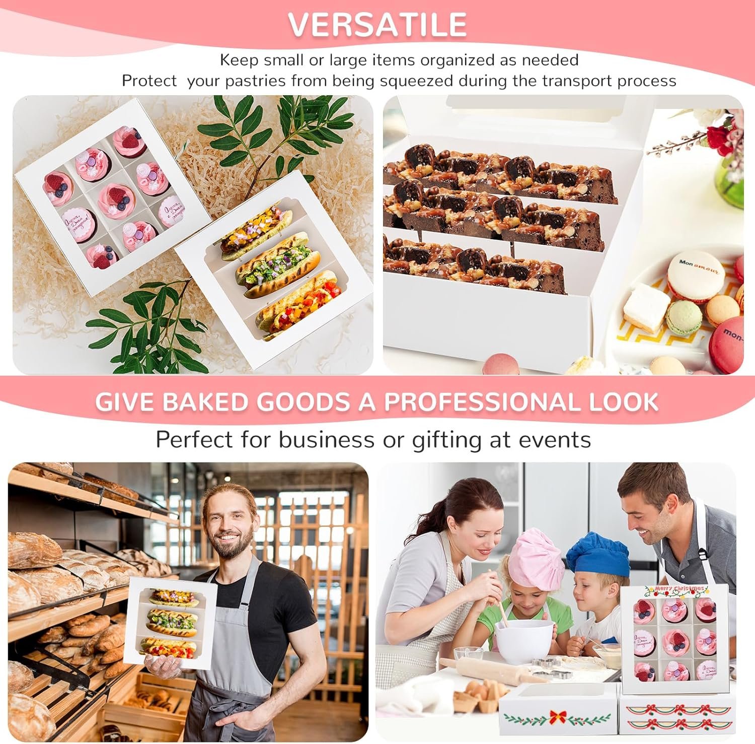 Wholesale 9x9x2.75 Inch Bakery Boxes with Window Dividers for Cookies Mini Cupcakes Chocolate Strawberries Brownies Small Treats Gift Giving Pack of 12 Factory Wholesale 9x9x2.75 Inch Bakery Boxes with Window Dividers for Cookies Mini Cupcakes Chocolate Strawberries Brownies Small Treats Gift Giving Pack of 12 Factory