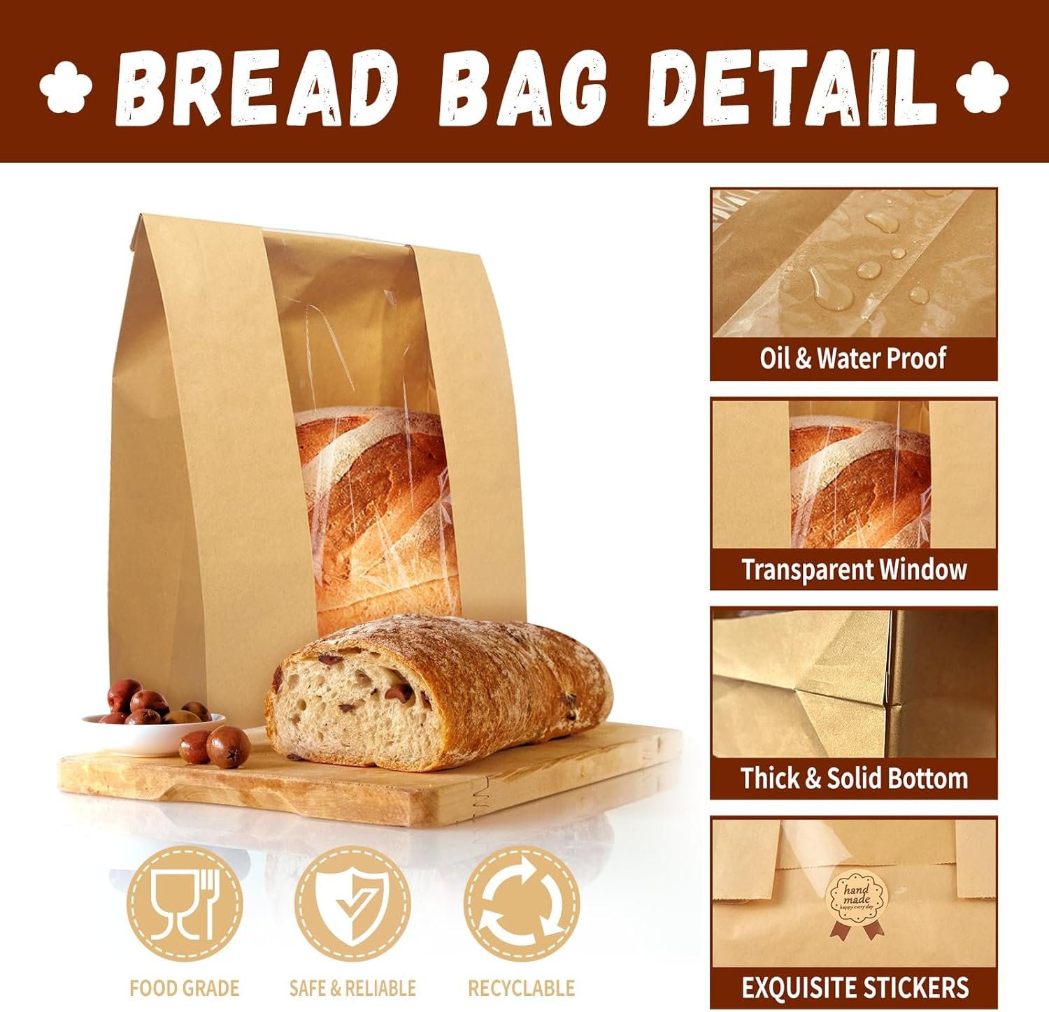 Wholesale 30 Pack Large Kraft Paper Bread Bags for Sourdough Storage with Clear Window and 50 Bonus Seal Stickers 13.7x8.2x3.5 Inches Brown Factory Wholesale 30 Pack Large Kraft Paper Bread Bags for Sourdough Storage with Clear Window and 50 Bonus Seal Stickers 13.7x8.2x3.5 Inches Brown Factory