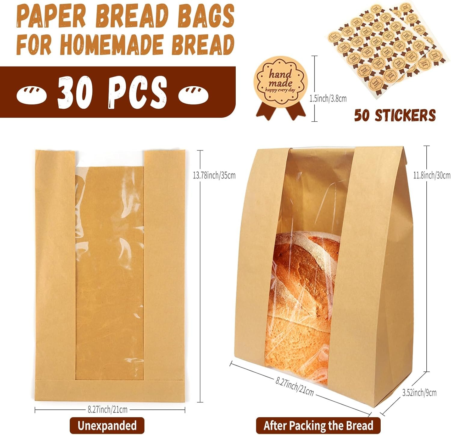 Wholesale 30 Pack Large Kraft Paper Bread Bags for Sourdough Storage with Clear Window and 50 Bonus Seal Stickers 13.7x8.2x3.5 Inches Brown Factory Wholesale 30 Pack Large Kraft Paper Bread Bags for Sourdough Storage with Clear Window and 50 Bonus Seal Stickers 13.7x8.2x3.5 Inches Brown Factory
