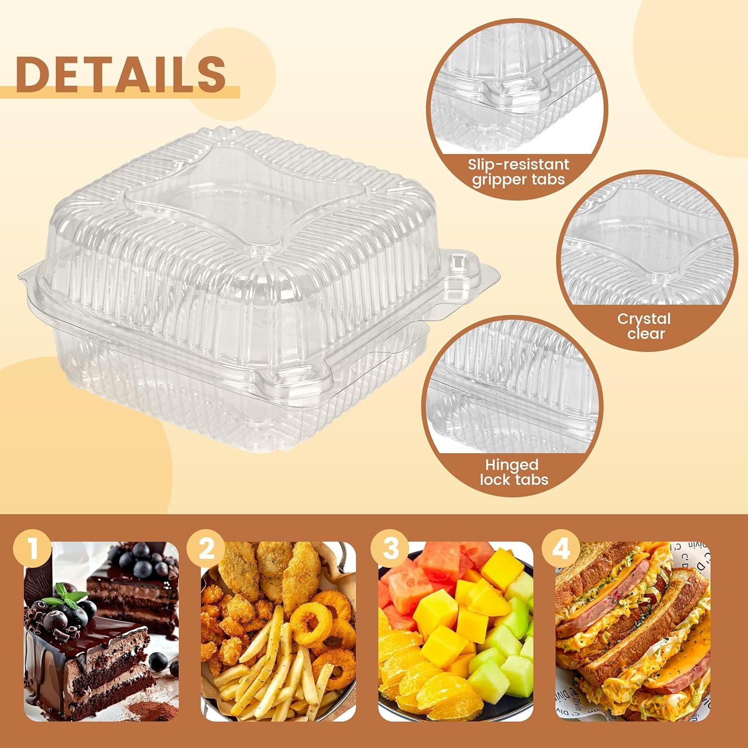 Wholesale 25 Pack Clear Thick Plastic Hinged Takeout Containers with Lids 5.8 x 5.8 x 2.75 Inch Disposable Clamshell for Desserts Cakes Salads Pasta Sandwiches Factory Wholesale 25 Pack Clear Thick Plastic Hinged Takeout Containers with Lids 5.8 x 5.8 x 2.75 Inch Disposable Clamshell for Desserts Cakes Salads Pasta Sandwiches Factory
