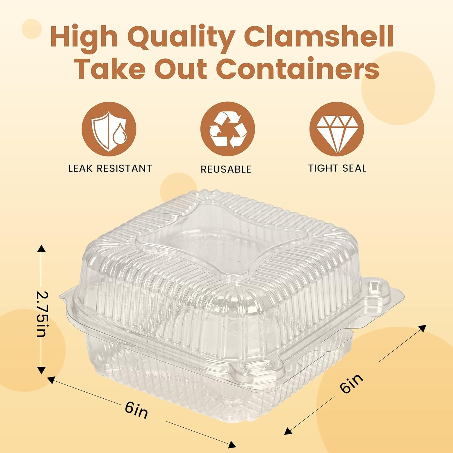 Wholesale 25 Pack Clear Thick Plastic Hinged Takeout Containers with Lids 5.8 x 5.8 x 2.75 Inch Disposable Clamshell for Desserts Cakes Salads Pasta Sandwiches Factory Wholesale 25 Pack Clear Thick Plastic Hinged Takeout Containers with Lids 5.8 x 5.8 x 2.75 Inch Disposable Clamshell for Desserts Cakes Salads Pasta Sandwiches Factory