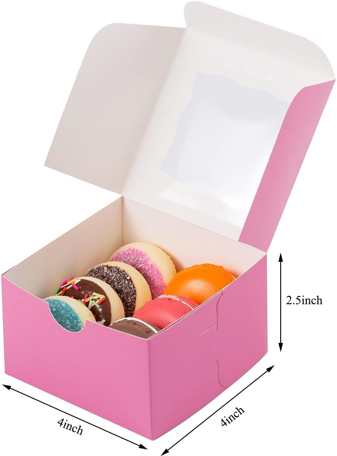 Wholesale 100Pcs Pink Paper Cookie Boxes with Window 4x4x2.5 Inches Mini Bakery Packaging for Pastries Cupcakes Desserts Donuts Chocolate Strawberries Candy Treats Factory