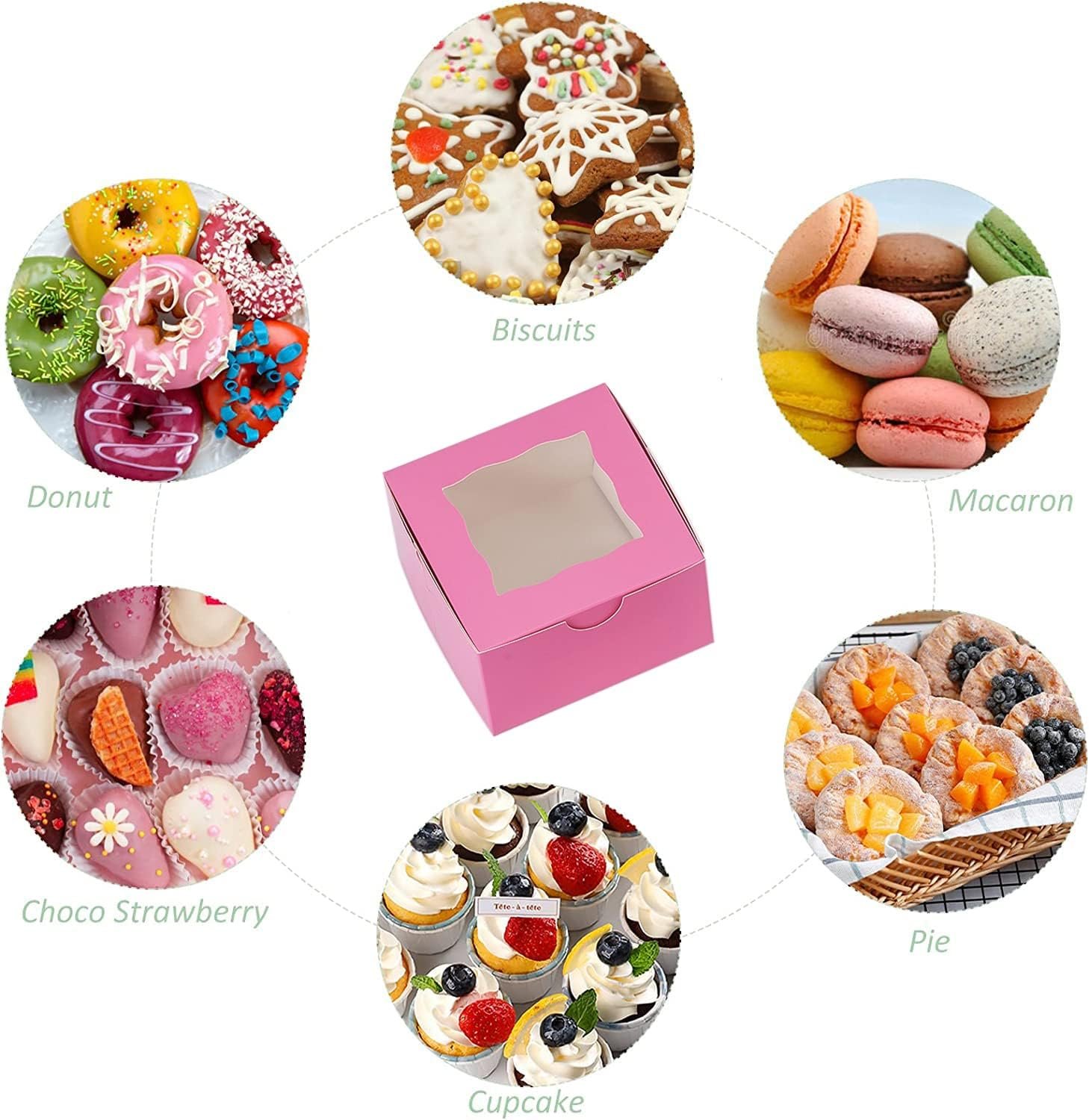 Wholesale 100Pcs Pink Paper Cookie Boxes with Window 4x4x2.5 Inches Mini Bakery Packaging for Pastries Cupcakes Desserts Donuts Chocolate Strawberries Candy Treats Factory