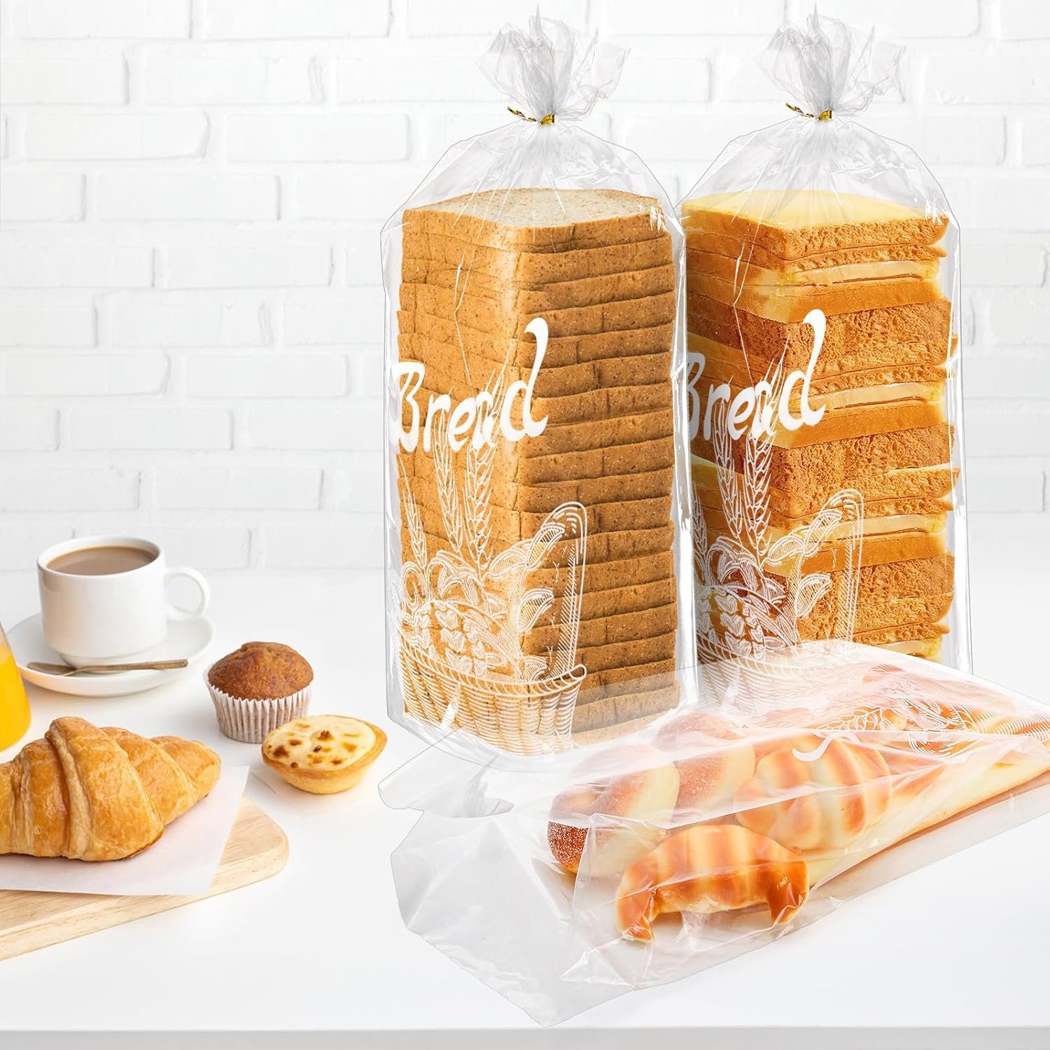 Wholesale 200 Pack Reusable Plastic Bread Loaf Bags with Ties Printed Design 8x4x18 Inch Adjustable Storage for Bakery Homemade Factory