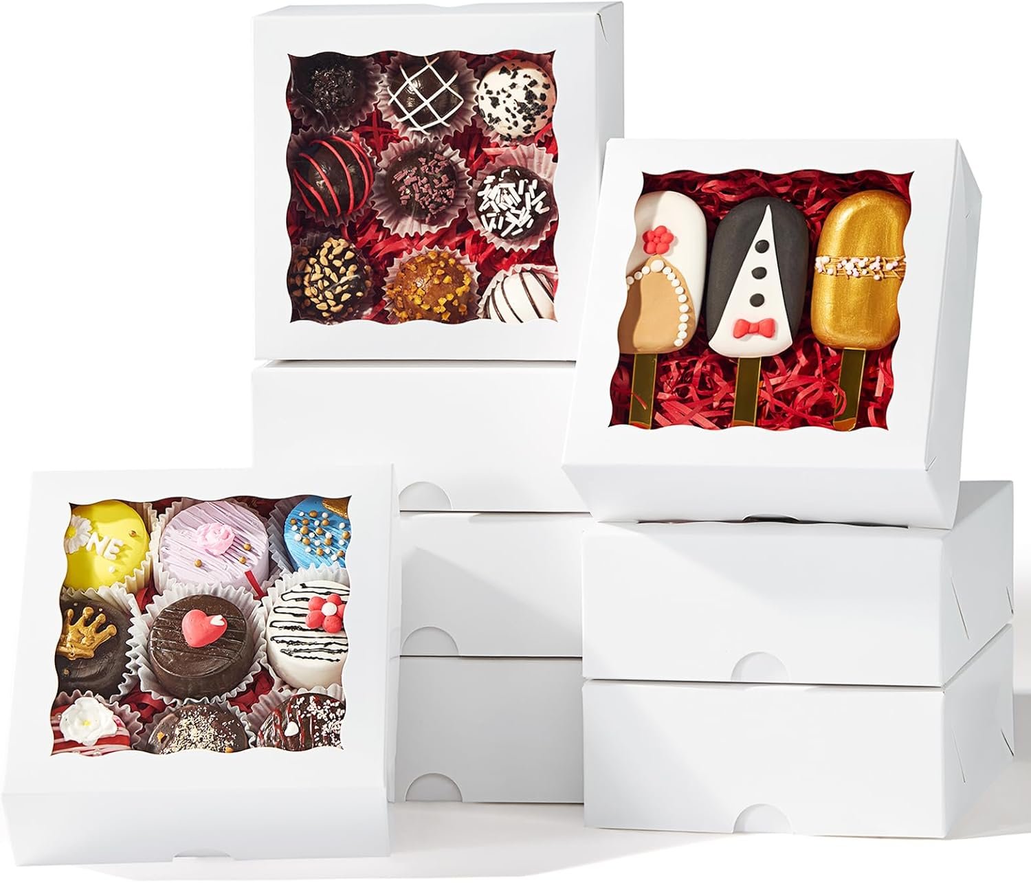 20 Pcs 6x6x2.5In Chocolate Strawberries Boxes Cake Boxes Charcuterie Boxes Bakery Boxes with Full Window Cookies Boxes Cakesickle Truffle Treat Box for Christmas Valentine's