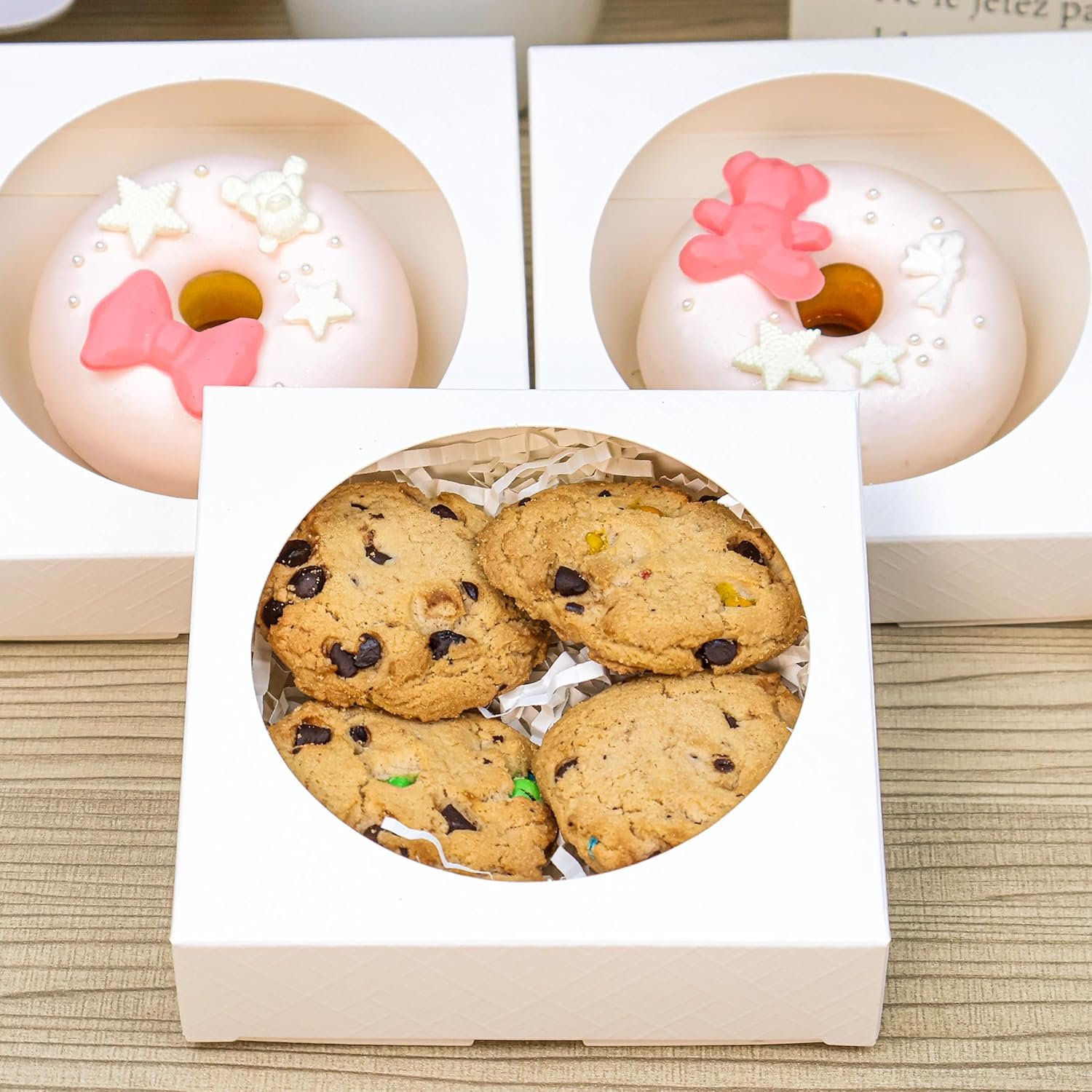 Wholesale 50pcs 4.3x4.3x1.2 Inch Auto-Popup Cookie Boxes with Window Individual Packaging for Single Cookies Pastries Soaps Desserts Wedding Favors Factory