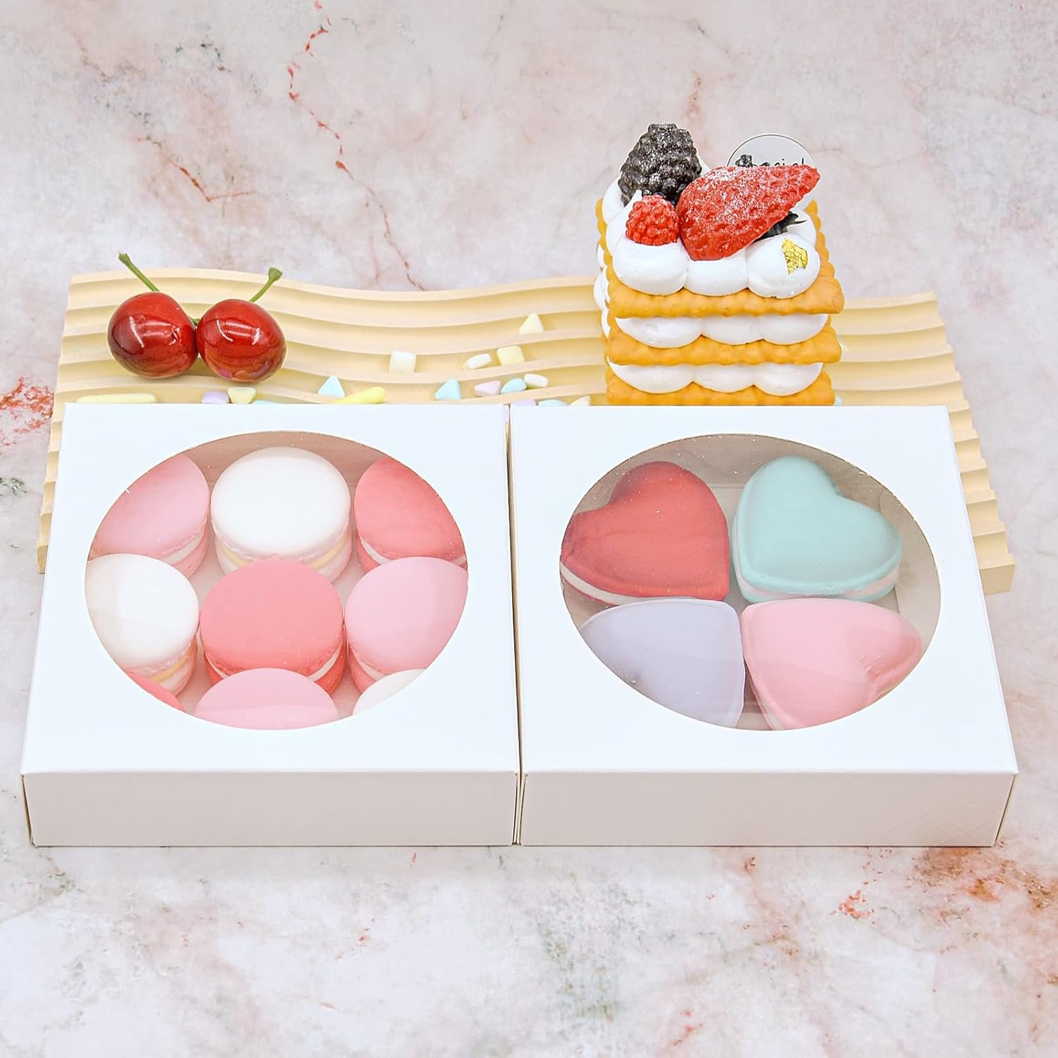Wholesale 50pcs 4.3x4.3x1.2 Inch Auto-Popup Cookie Boxes with Window Individual Packaging for Single Cookies Pastries Soaps Desserts Wedding Favors Factory