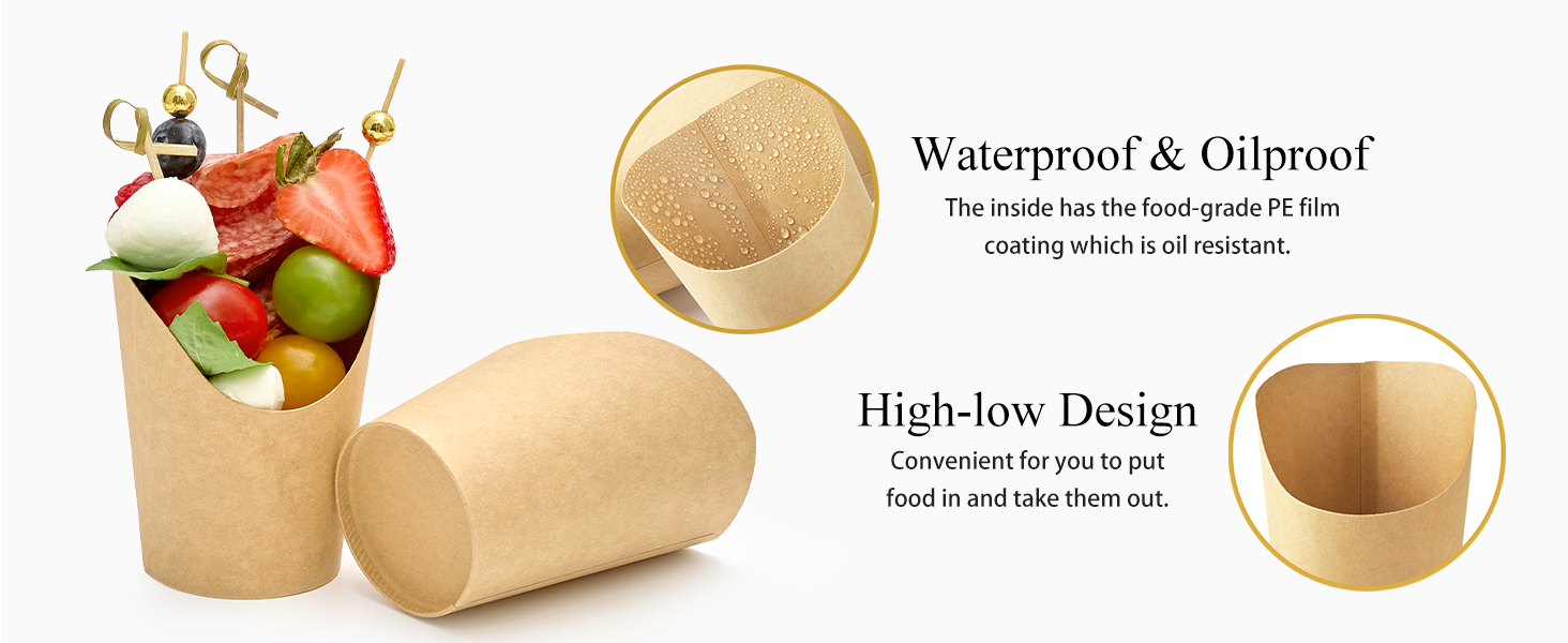 Wholesale 8 oz Small Disposable Kraft Paper Charcuterie Cups 50 Sets with 200 Cocktail Picks Individual Appetizer Boxes French Fry Holders Factory