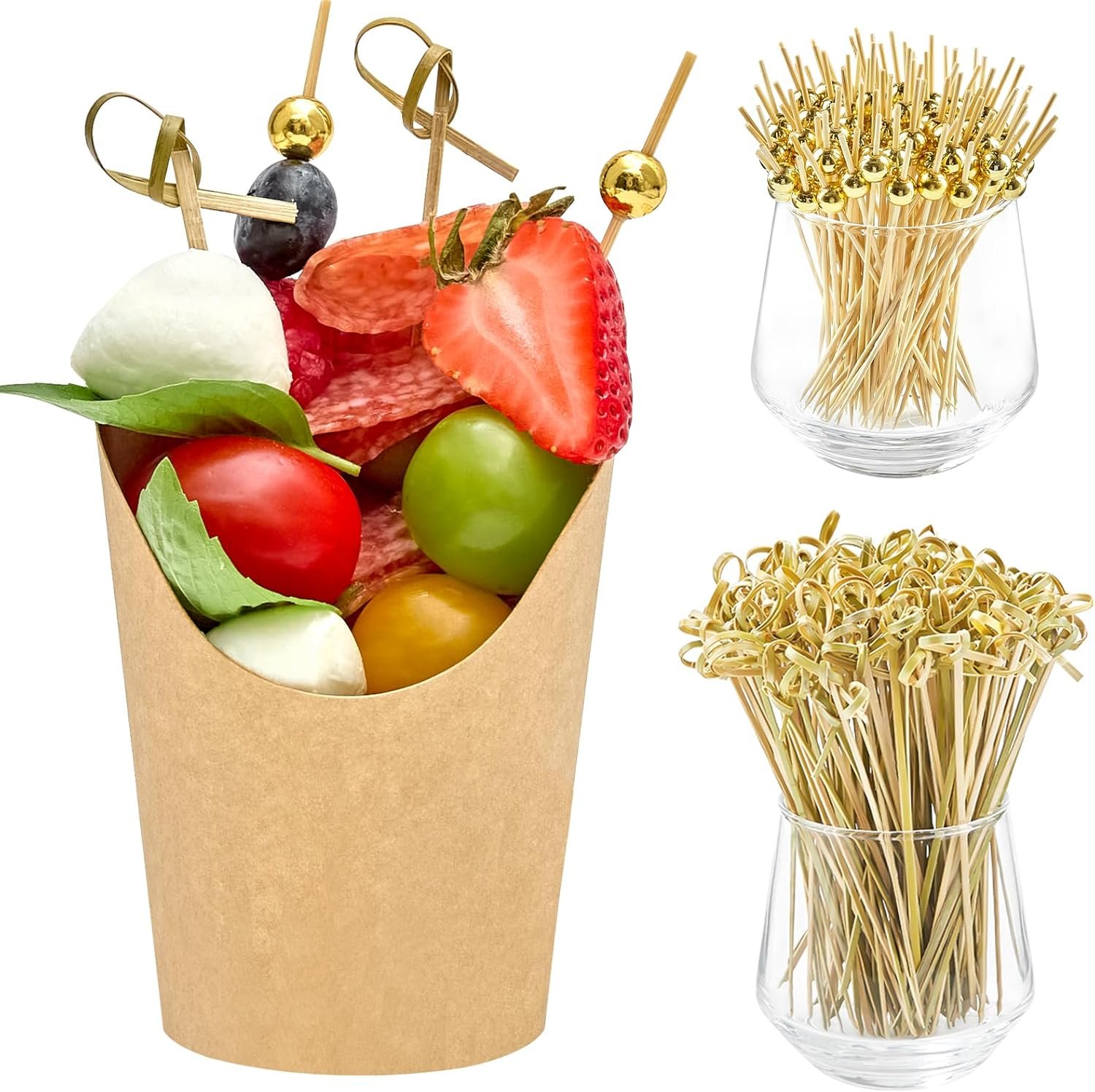 Wholesale 8 oz Small Disposable Kraft Paper Charcuterie Cups 50 Sets with 200 Cocktail Picks Individual Appetizer Boxes French Fry Holders Factory