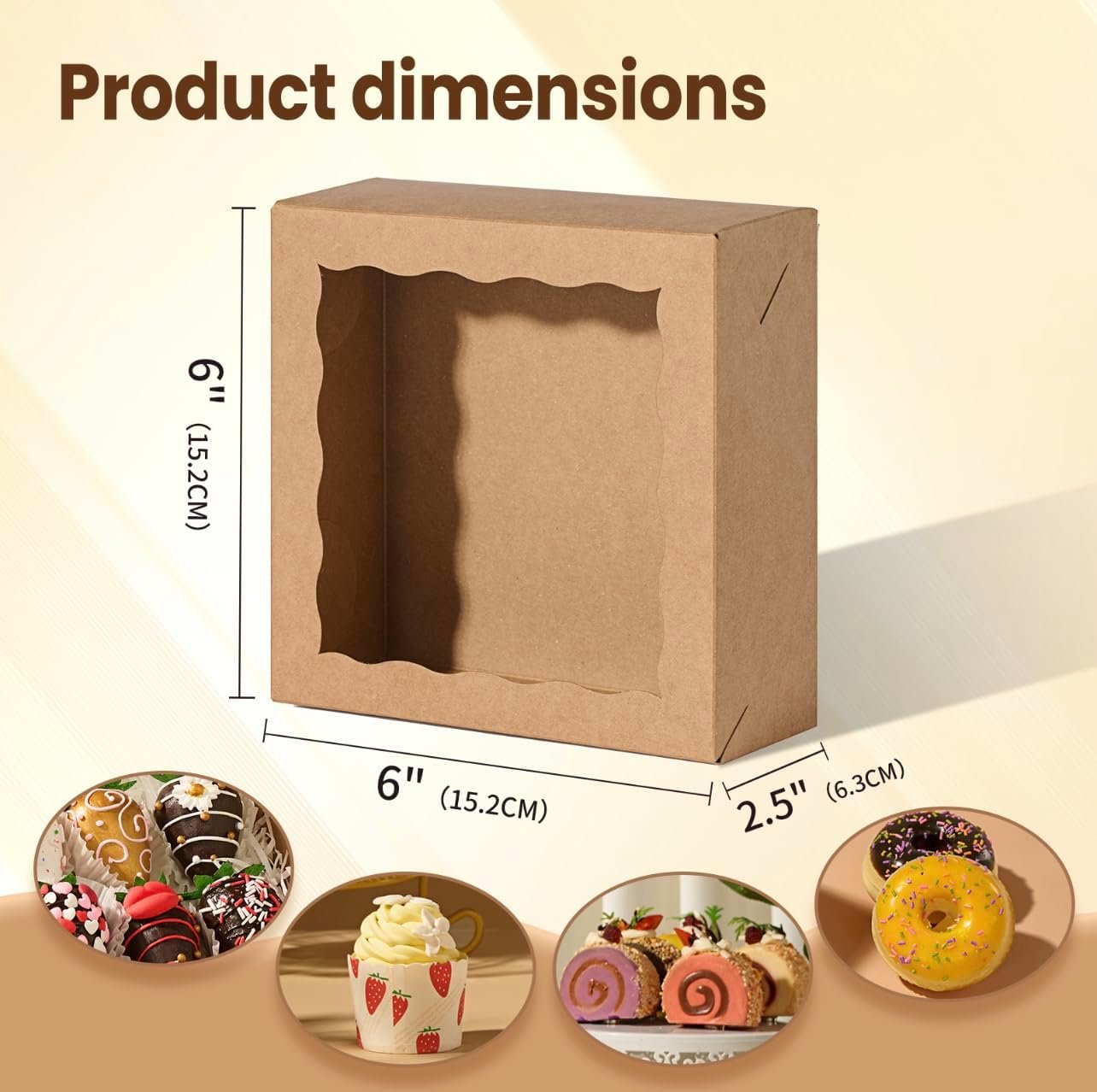 Wholesale 30pcs Window Cookie Boxes 6x6x2.5in Brown Bakery Packaging for Treats Small Cakes Desserts Donuts Pastries Factory