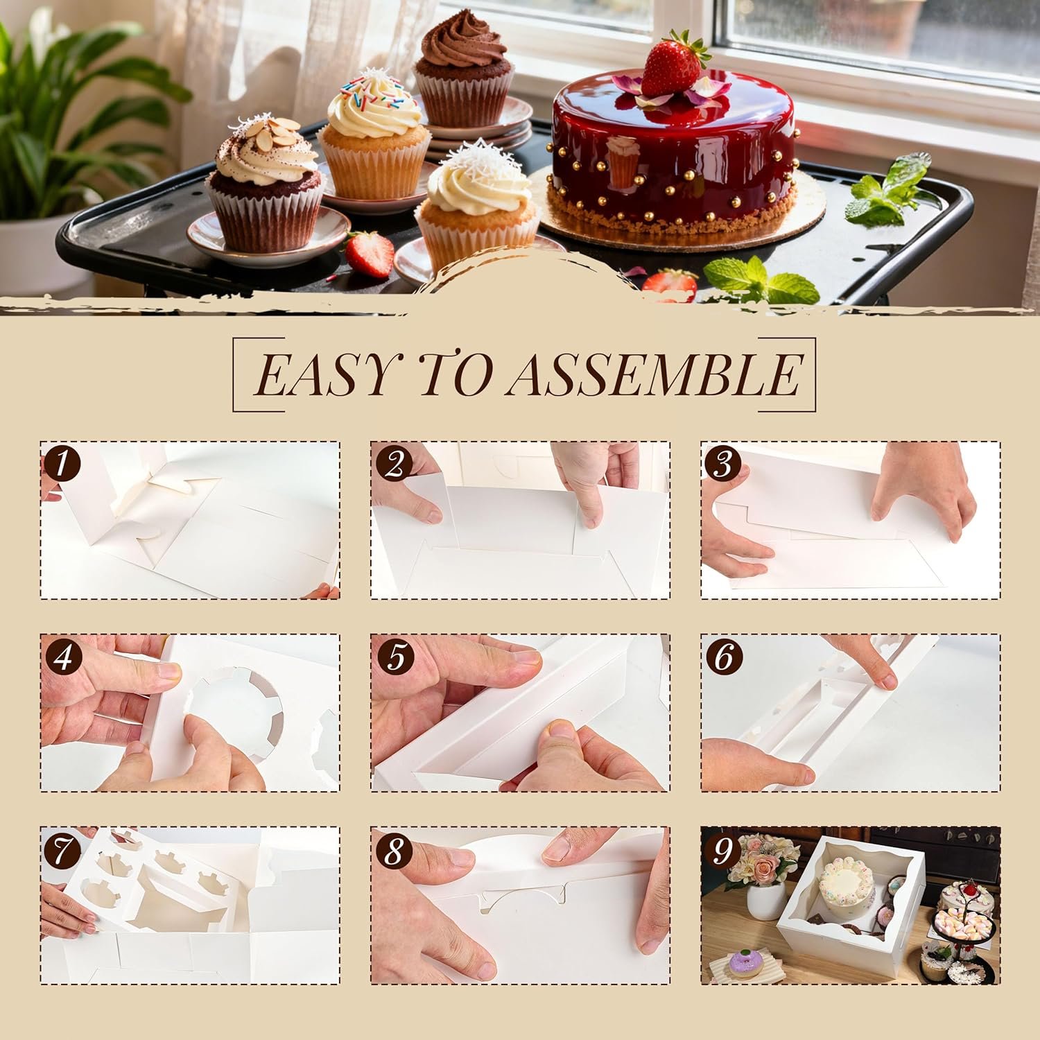 Wholesale 4-Pack Bento Cake Boxes Clear Window 1+5 Combo Fits 5 Cupcakes 1 Mini Cake Wedding Birthday Baby Shower Baking Supplies Factory