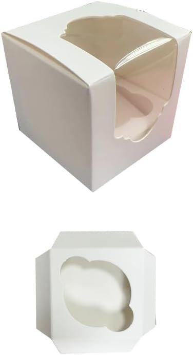 JIYIXhylera 50PCS 2.5 × 2.5 × 2.5 inch mini Cake Boxes with Window Bakery Boxes Pastry Boxes for Cake, Pastries Chocolates Cupcakes (White)
