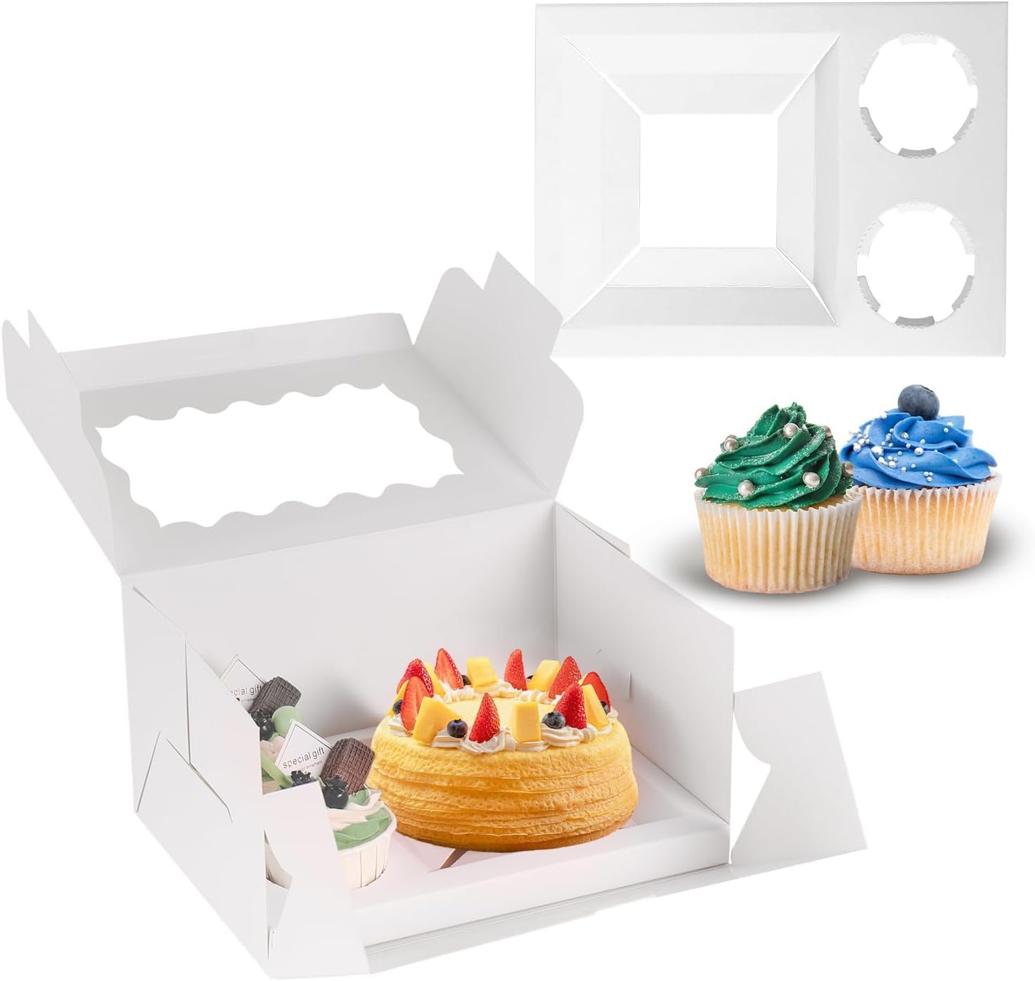 OEM 8 Packs Bento Cake Cupcake Boxes 3-Hole Design Fits 2 Cupcakes 1 Mini Cake Clear Window Stickers Wedding Birthday Party Bakery Baking Supplies Factory OEM 8 Packs Bento Cake Cupcake Boxes 3-Hole Design Fits 2 Cupcakes 1 Mini Cake Clear Window Stickers Wedding Birthday Party Bakery Baking Supplies Factory