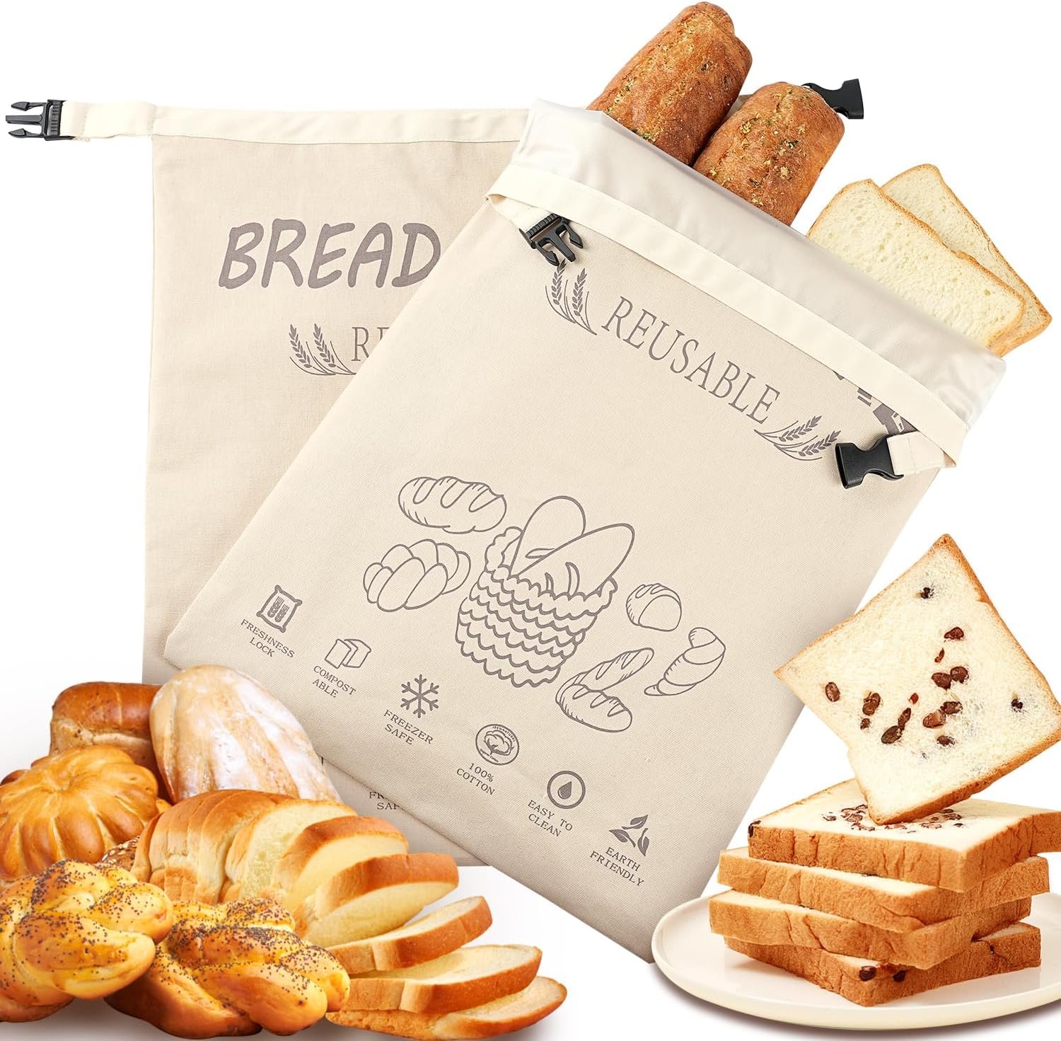 OEM Reusable Bread Bags for Sourdough Storage Food-Grade TPU Lining 100% Cotton Outer Layer 2-Pack XL Capacity Freezer Safe Factory OEM Reusable Bread Bags for Sourdough Storage Food-Grade TPU Lining 100% Cotton Outer Layer 2-Pack XL Capacity Freezer Safe Factory