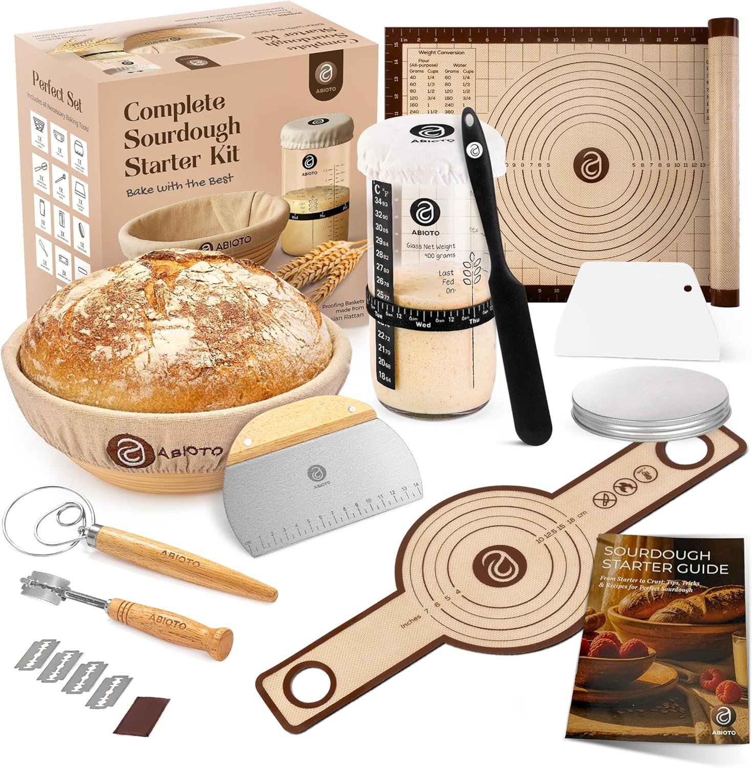 OEM Sourdough Starter Kit Featuring 9-Inch Round Banneton Proofing Basket and 24oz Starter Jar - Beginner-Friendly Bread Baking Supplies and Gifts for Bakers supplier