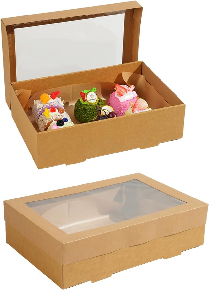 Wholesale 10 Pack 11.8x7.87x3.15 Inch Large Bakery Boxes with Window Cardboard Cookie Pastry Containers for Pies Cakes Muffins Pastries Factory