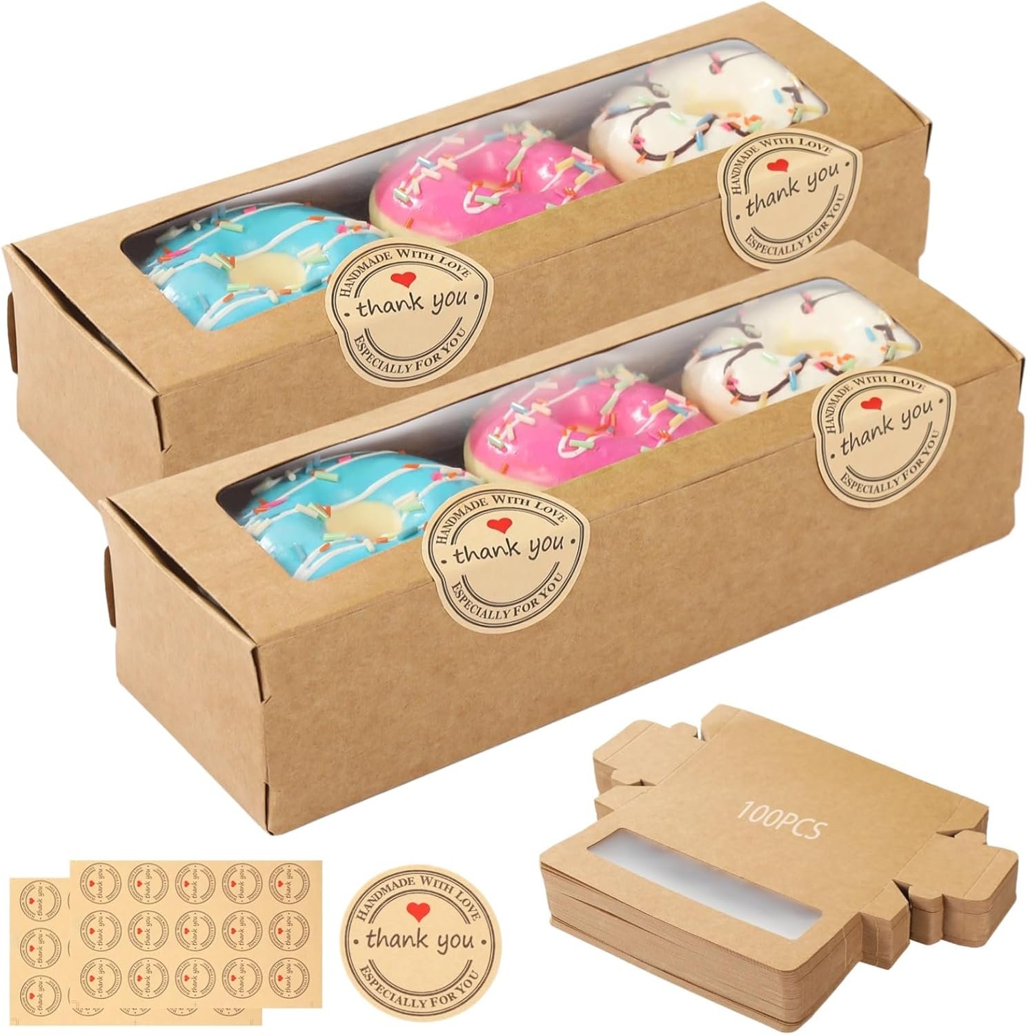 Wholesale 100 Macaron Boxes with Windows and 200 Sealing Stickers Brown Flip-Top Kraft Rectangle Bakery Containers for Desserts Cookies Chocolates Factory Wholesale 100 Macaron Boxes with Windows and 200 Sealing Stickers Brown Flip-Top Kraft Rectangle Bakery Containers for Desserts Cookies Chocolates Factory