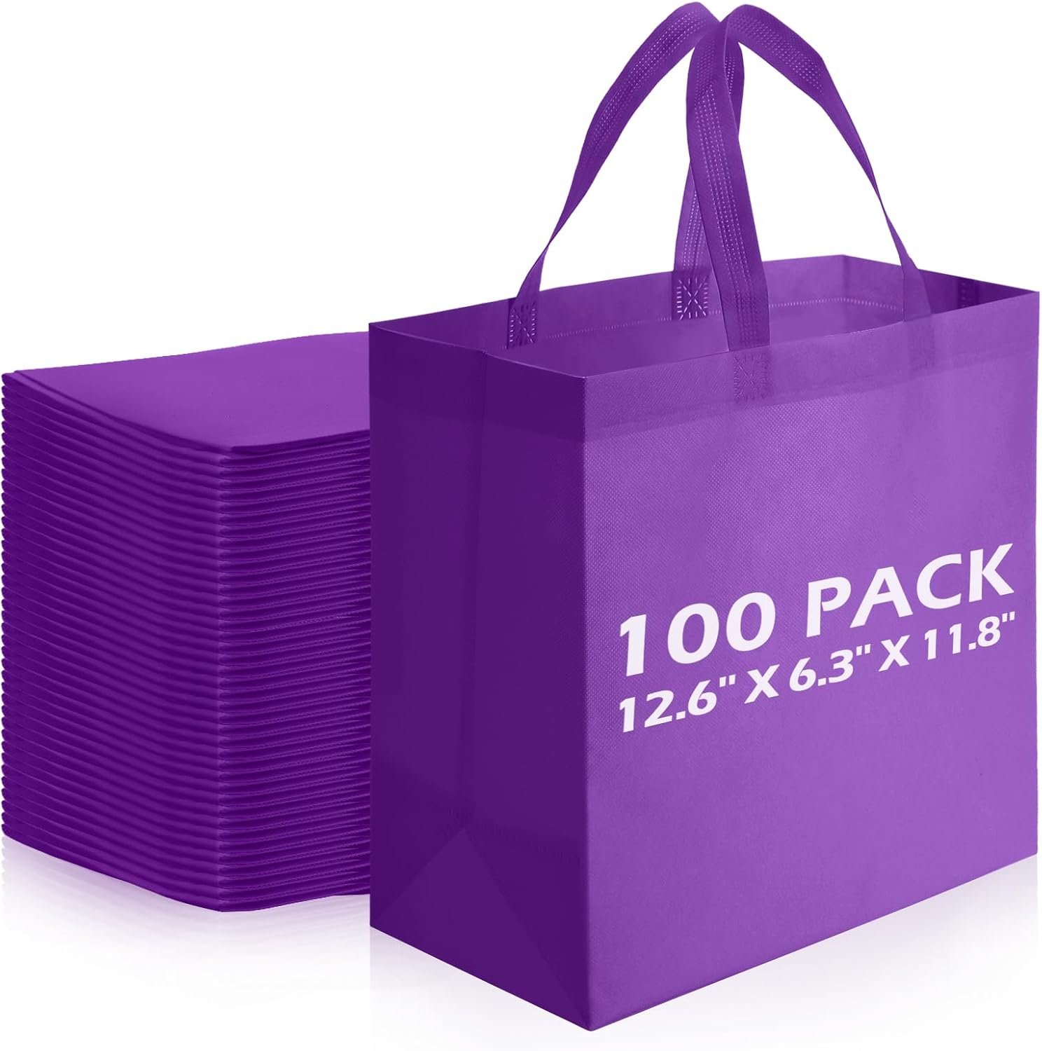 Wholesale 100 PCS Reusable Tote Bags Non Woven Grocery Handle Bags for Shop Events Retail Store Purple Factory Wholesale 100 PCS Reusable Tote Bags Non Woven Grocery Handle Bags for Shop Events Retail Store Purple Factory