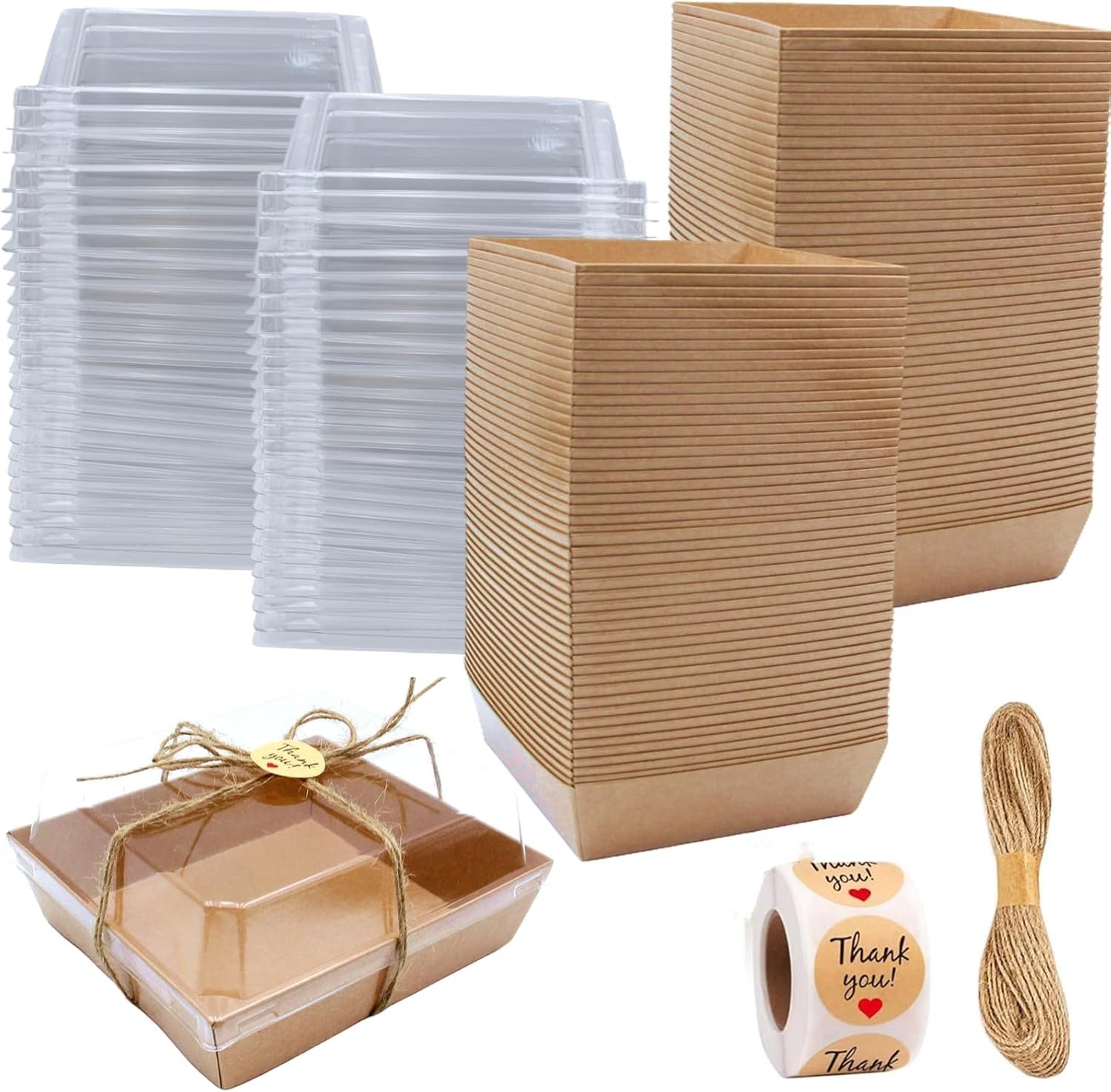 Wholesale 100 Pack Charcuterie Boxes with Clear Lids Disposable Kraft Dessert Containers Twine Stickers for Sandwiches Snacks Cakes Weddings Strawberries 5x5x2.6 Inch Factory
