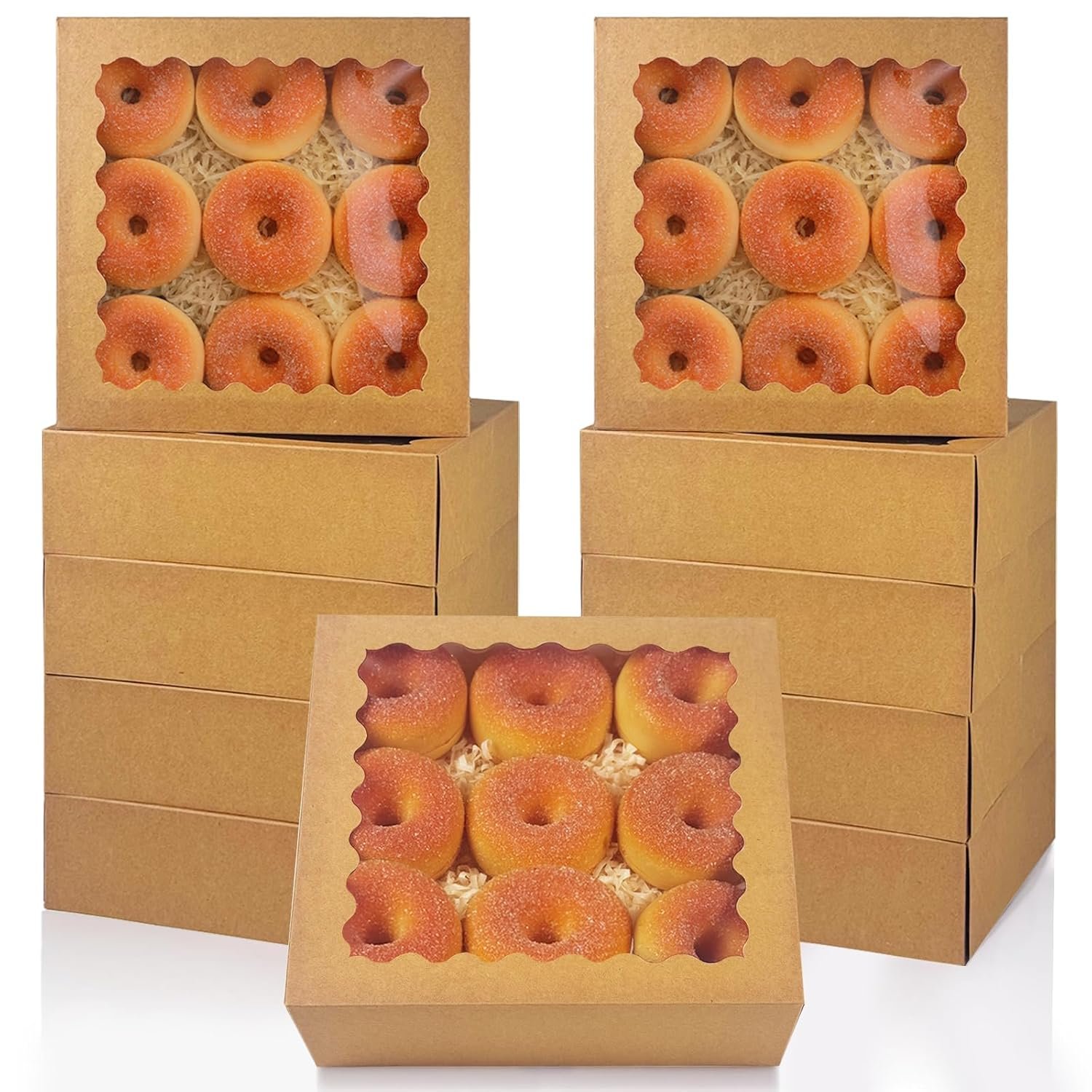 Wholesale 10x10x2.5 Inch Brown Pie Boxes with Window 12 Packs for Cookies Donuts Bakery Auto Pop Up Factory