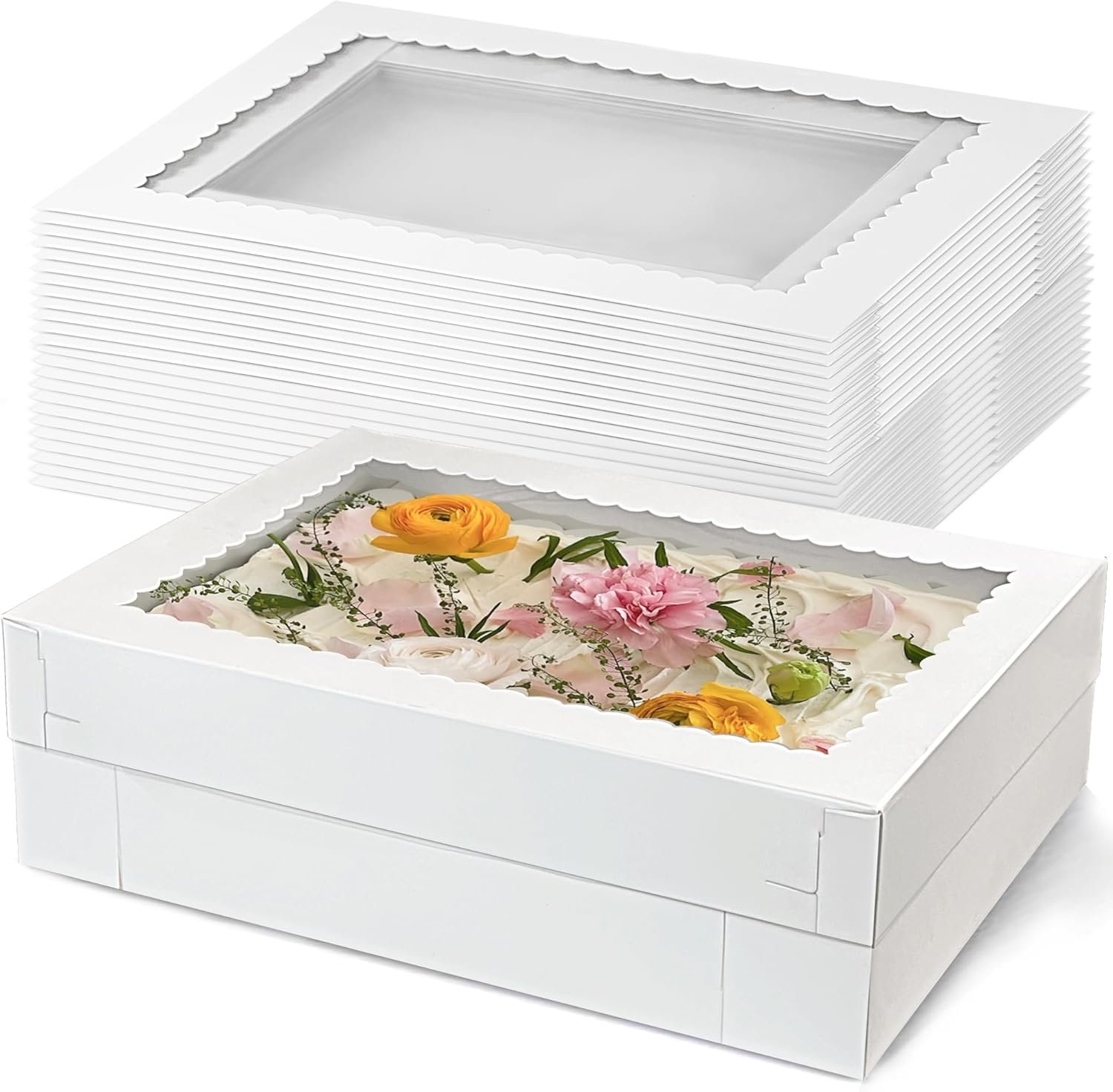 Wholesale 12 Pack 14x10x4 Inch White Cake Boxes with Window Bakery Treat Packaging for Donuts Cookies Desserts Cupcakes Pastry Pies Birthdays Weddings Easter Factory