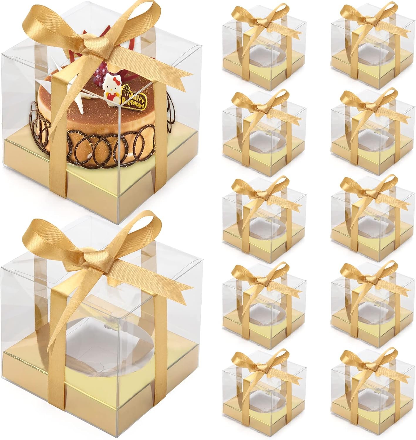 Wholesale 12 Pack 3.5 Inch Clear Plastic Single Cupcake Boxes Gold Disposable Containers with Inserts and Ribbon Factory Wholesale 12 Pack 3.5 Inch Clear Plastic Single Cupcake Boxes Gold Disposable Containers with Inserts and Ribbon Factory